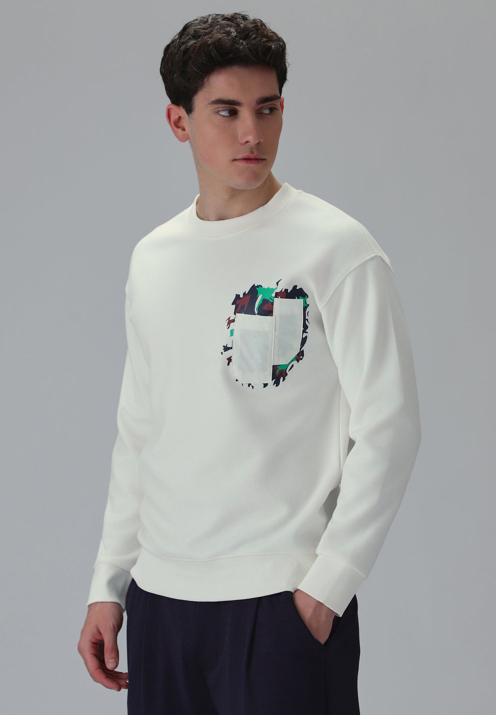 White Graphic Pocket Sweatshirt