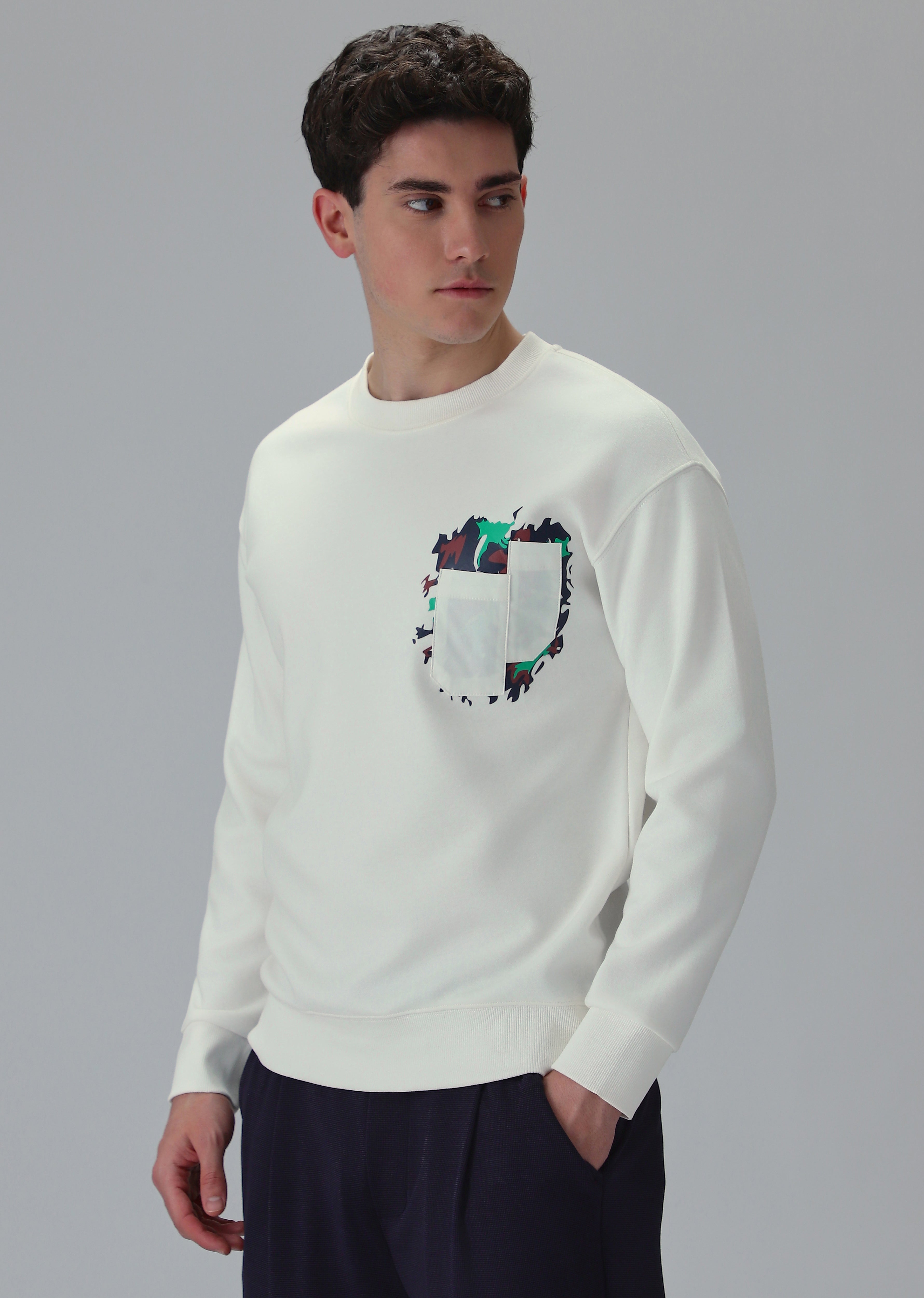 White Graphic Pocket Sweatshirt