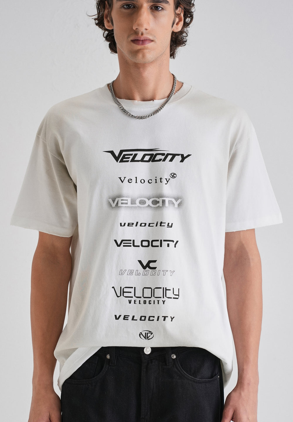 White Gray Typography Printed Oversized T-shirt