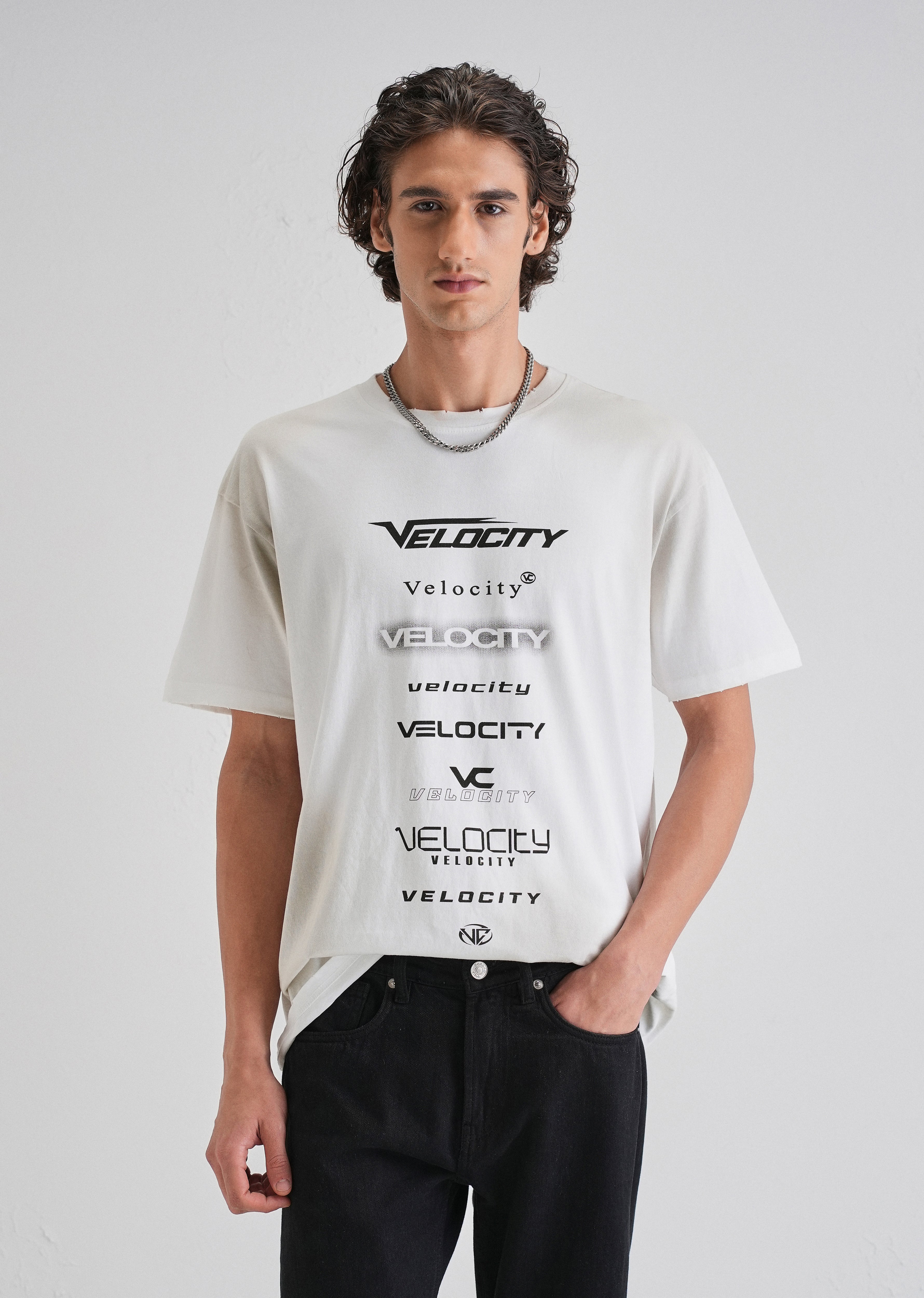 White Gray Typography Printed Oversized T-shirt