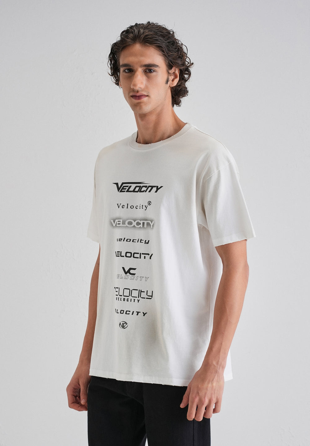 White Gray Typography Printed Oversized T-shirt