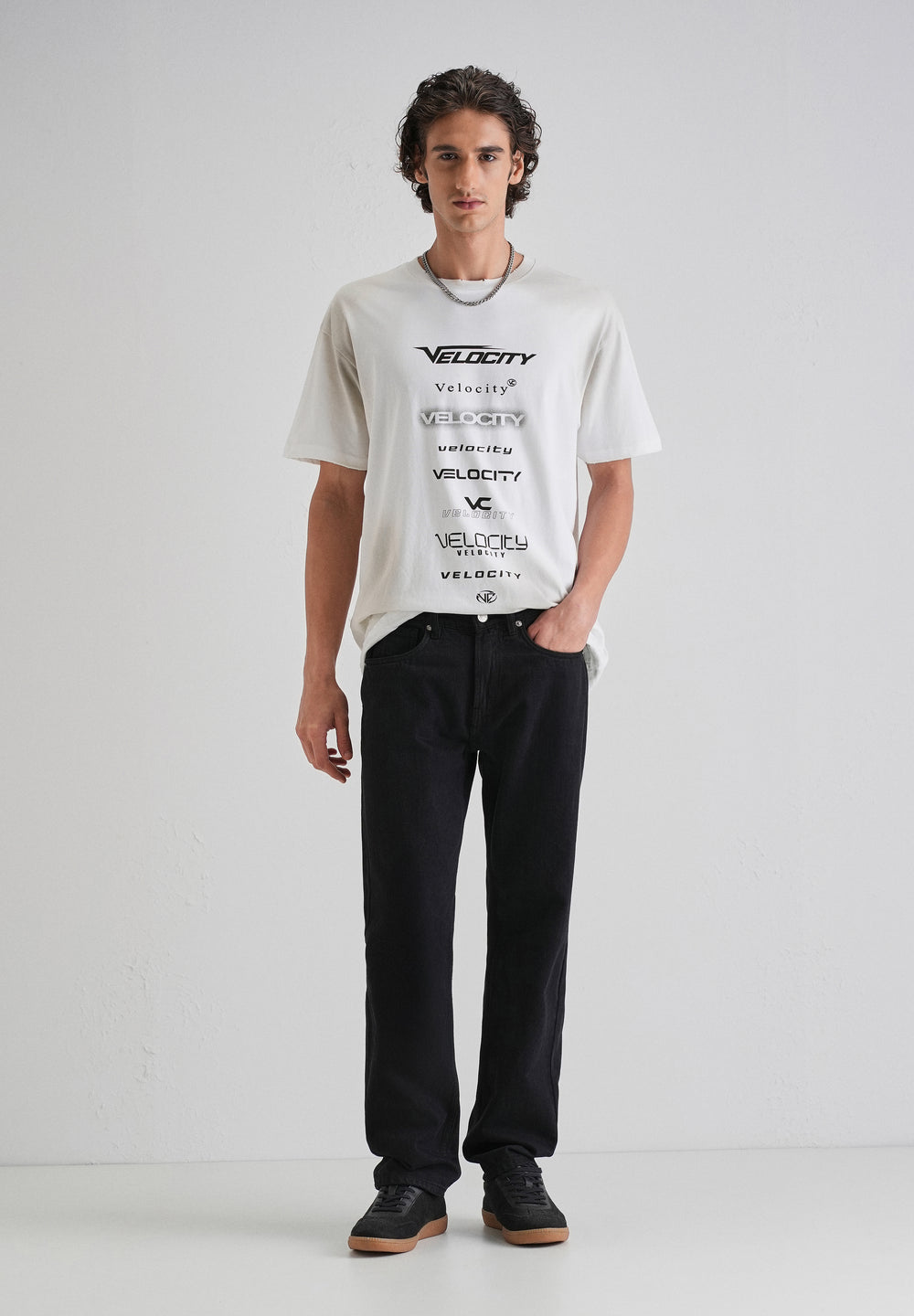 White Gray Typography Printed Oversized T-shirt