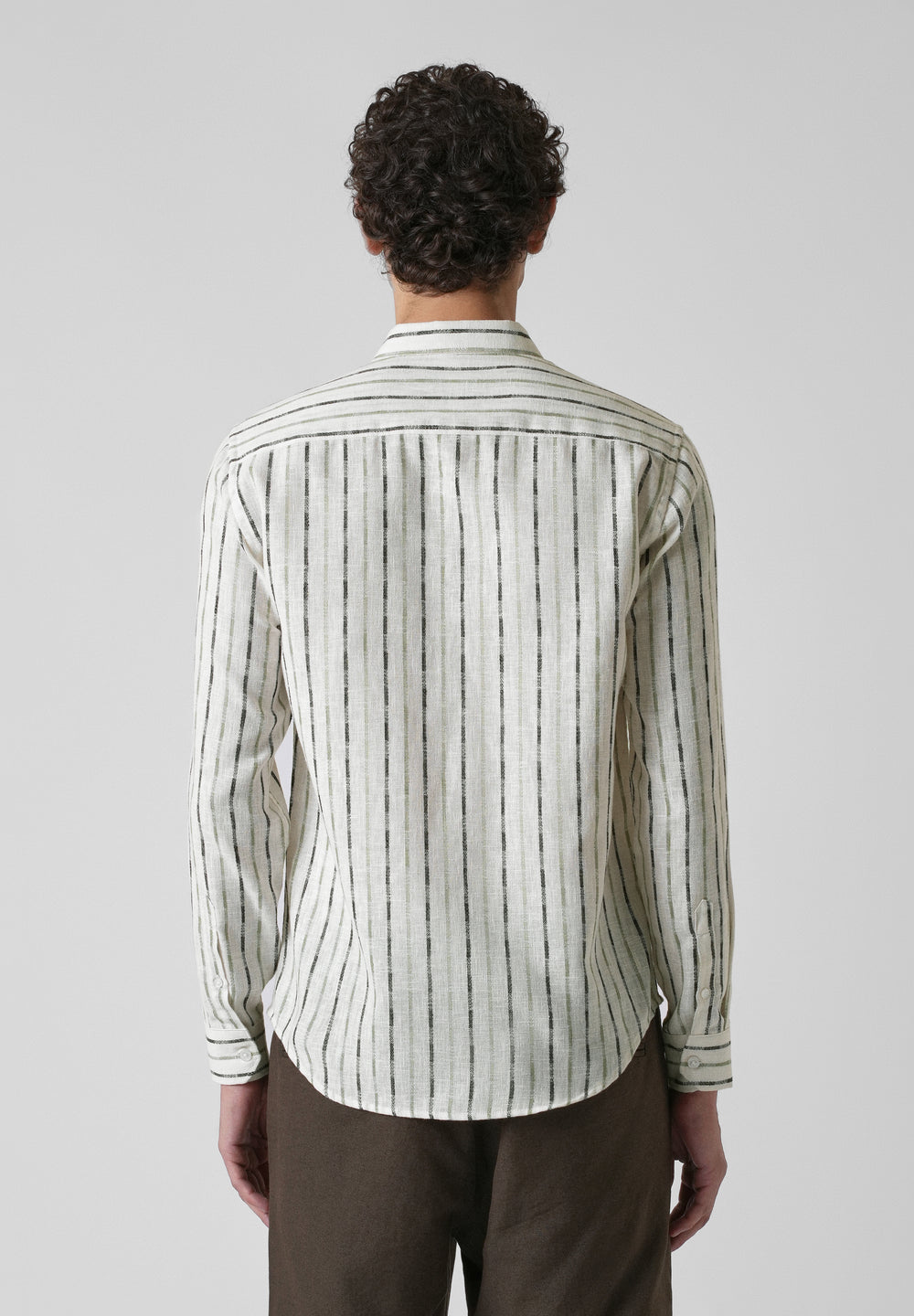 White Green Blended Cotton Striped Shirt