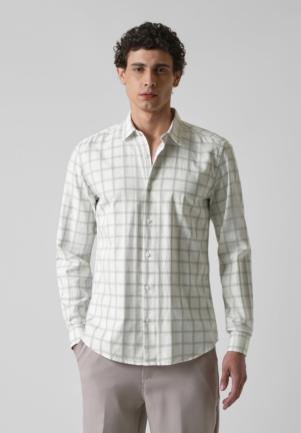 White Cotton Check Shirt