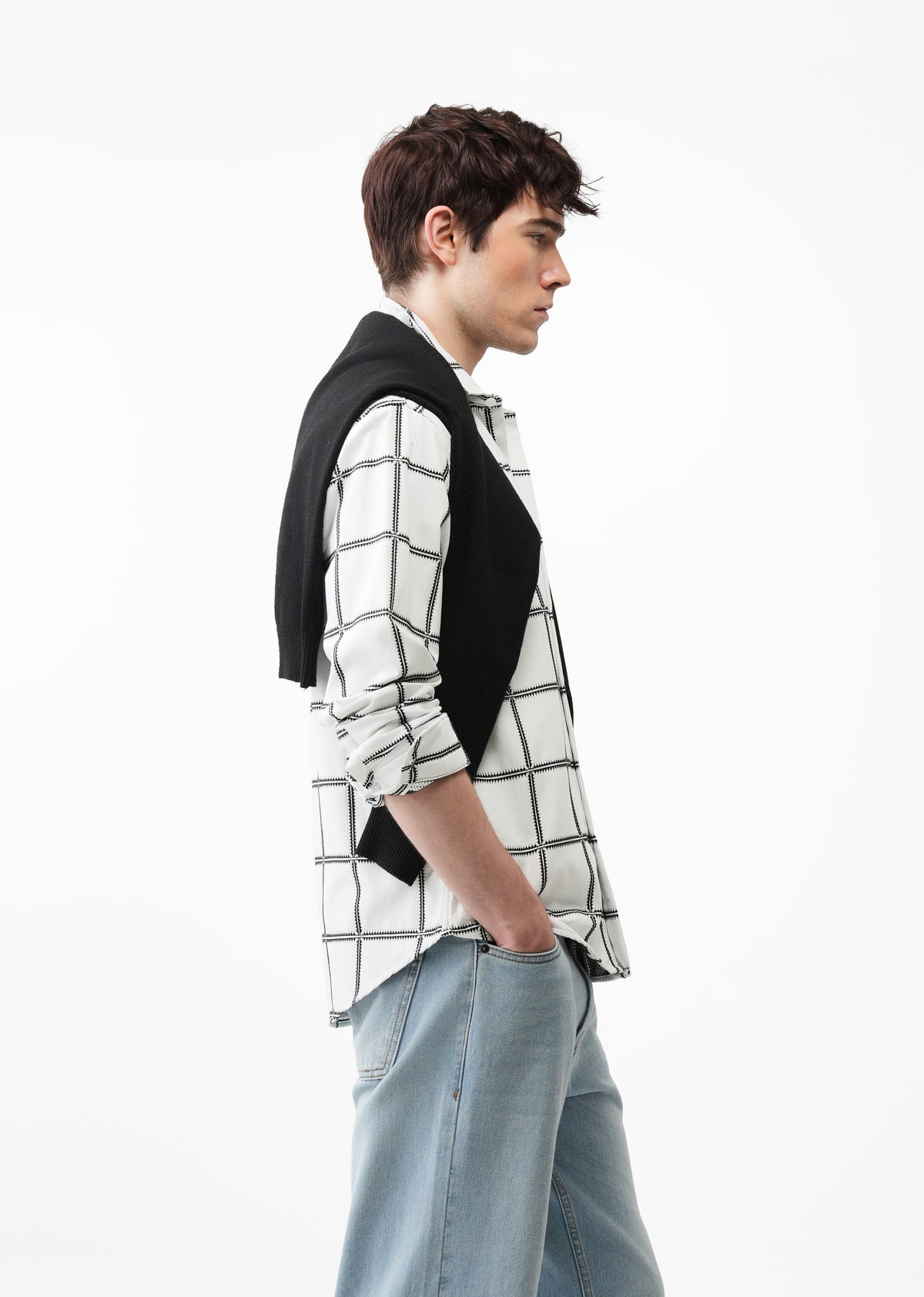 White Grid Jacquard Check Shirt
