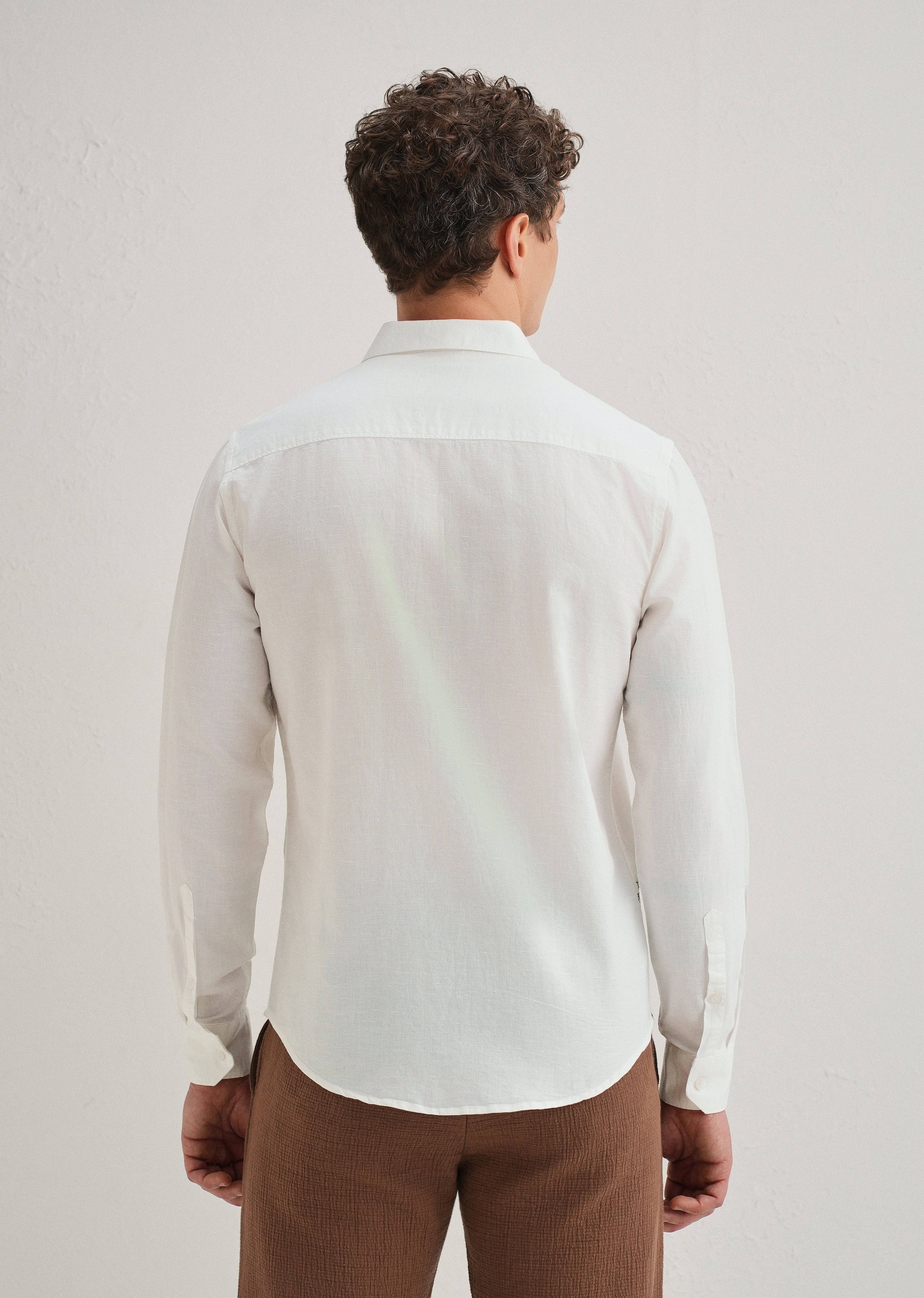 White Hem Embroidery Cotton Linen Shirt
