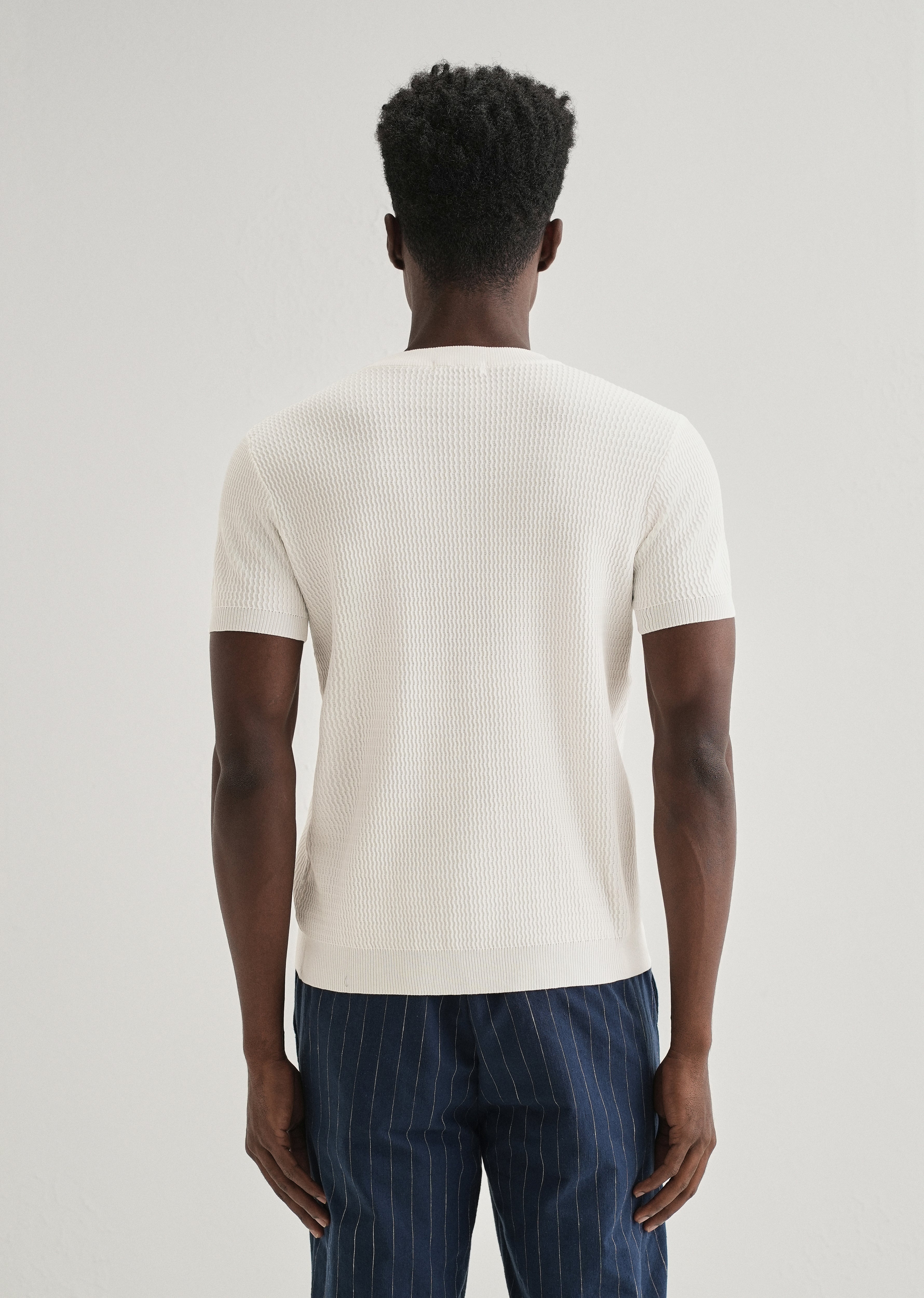 White Henley Neck Knitted T-shirt