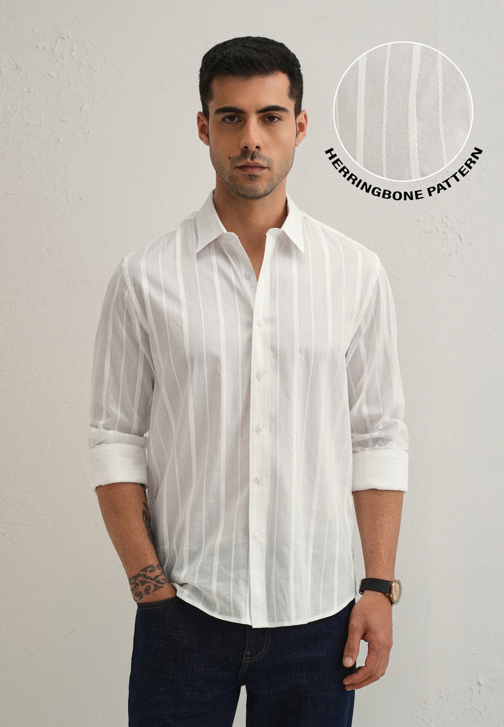 White Herringbone Pattern Shirt