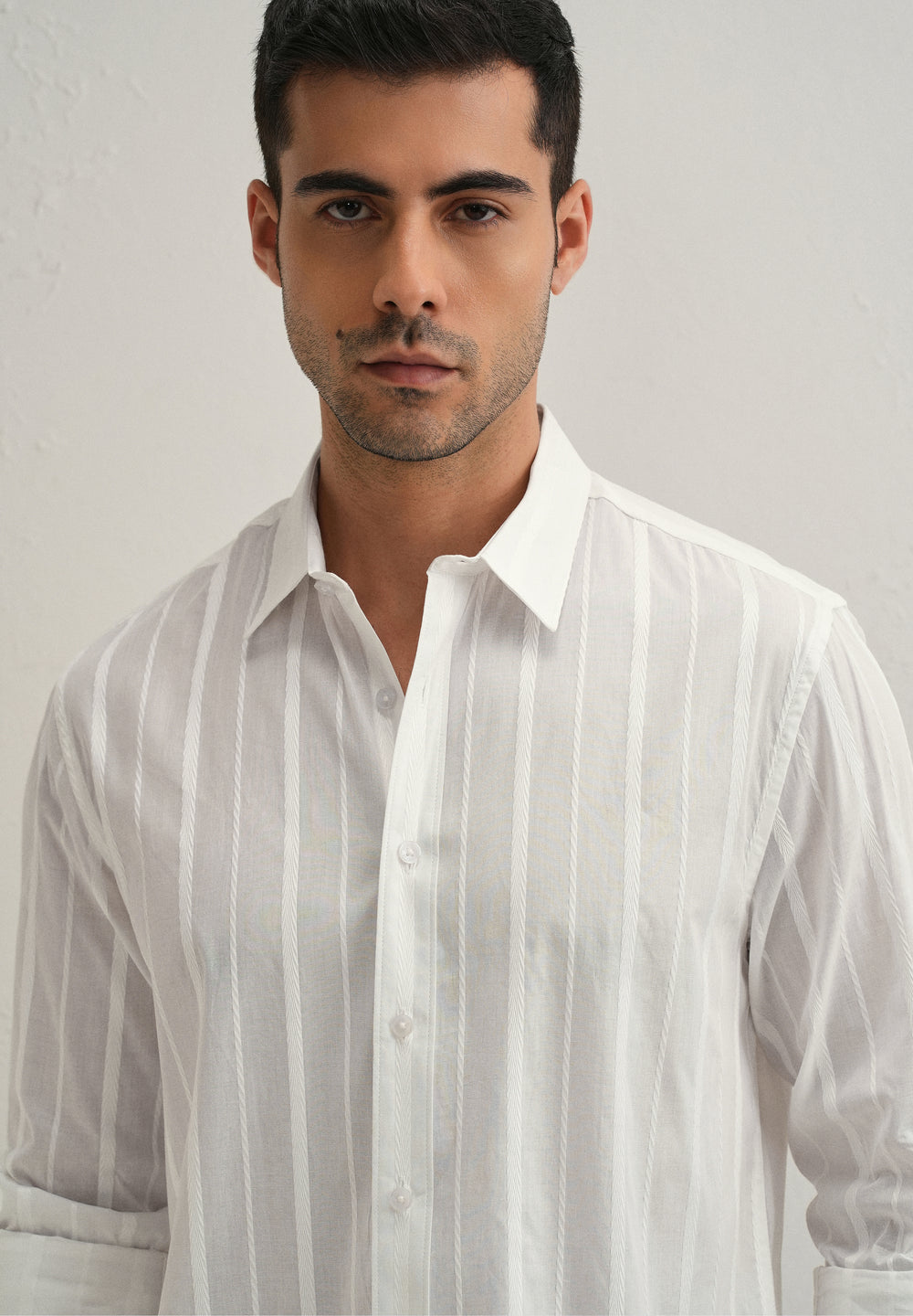 White Herringbone Pattern Shirt