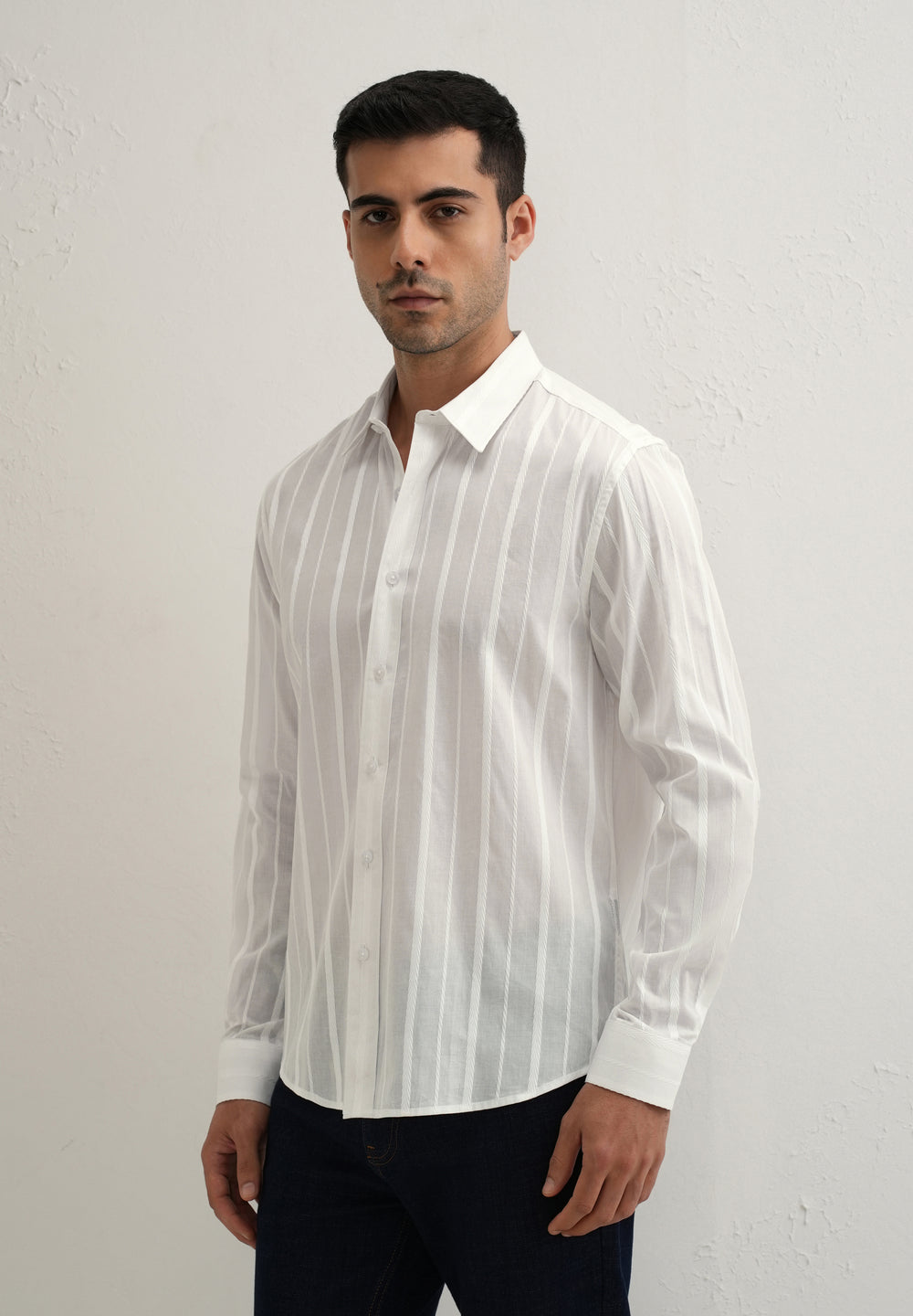 White Herringbone Pattern Shirt