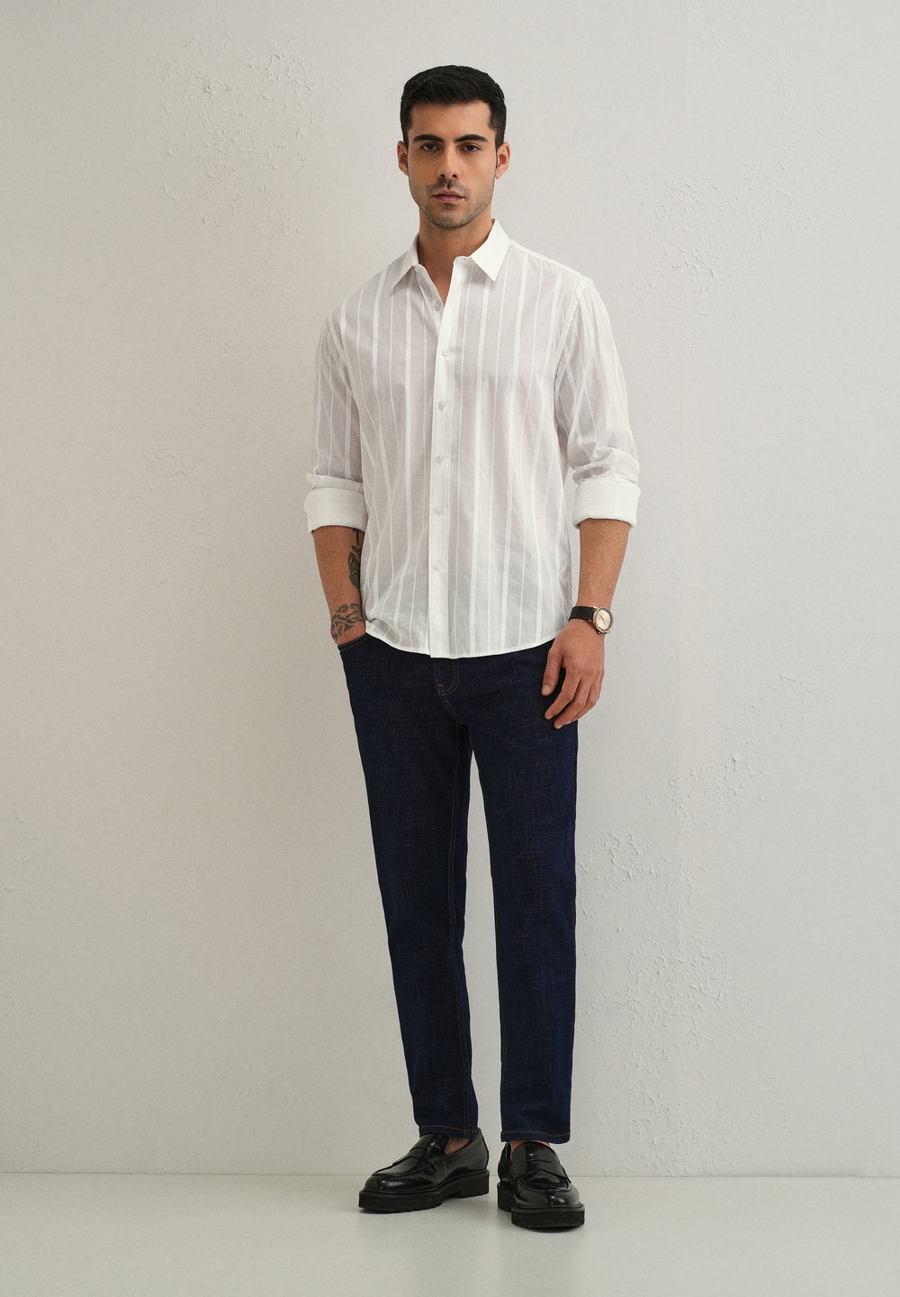 White Herringbone Pattern Shirt