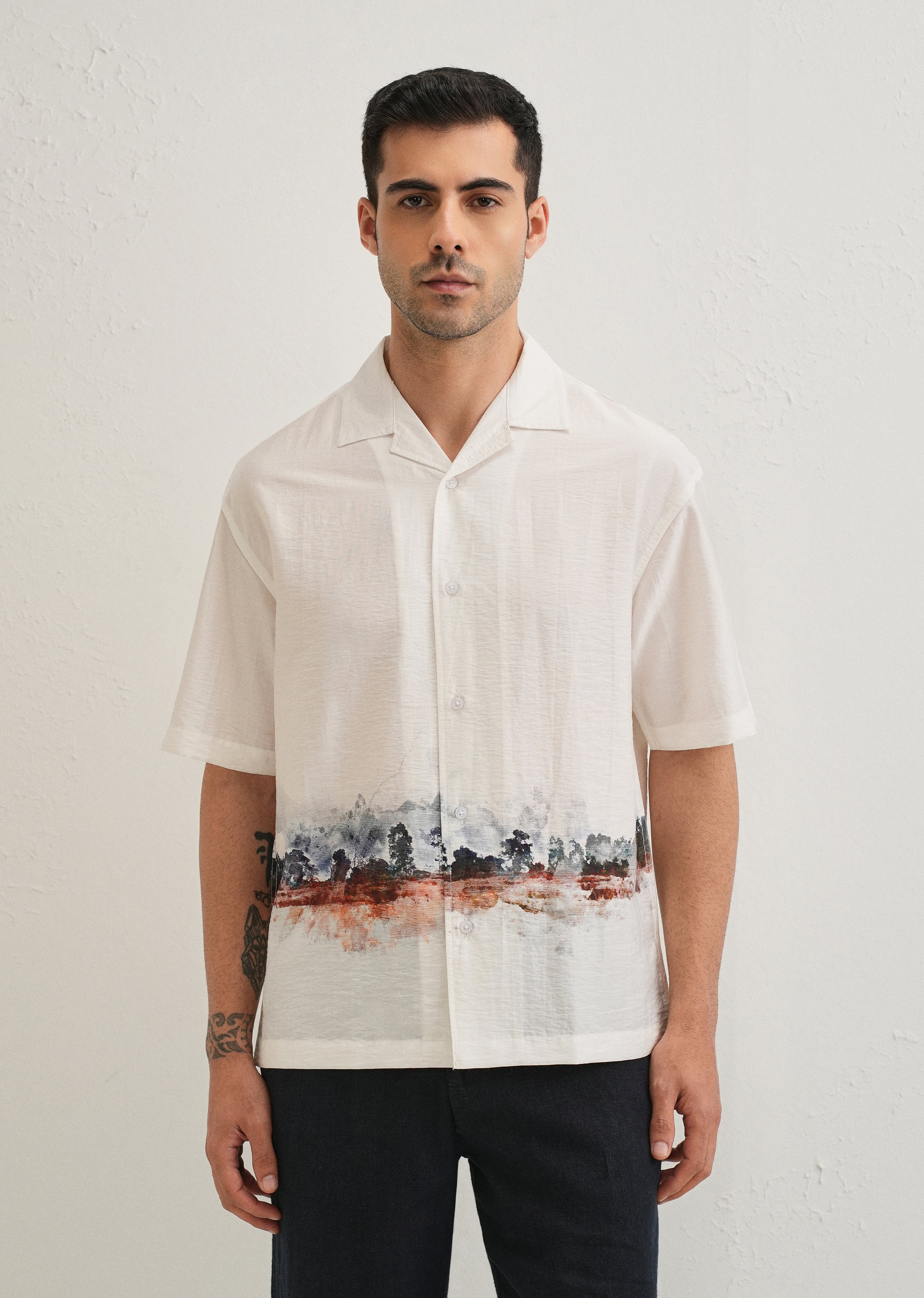 White Ink Wash Placement Print Shirt