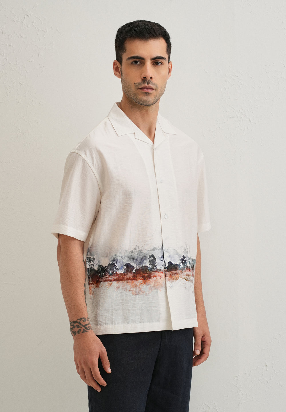 White Ink Wash Placement Print Shirt
