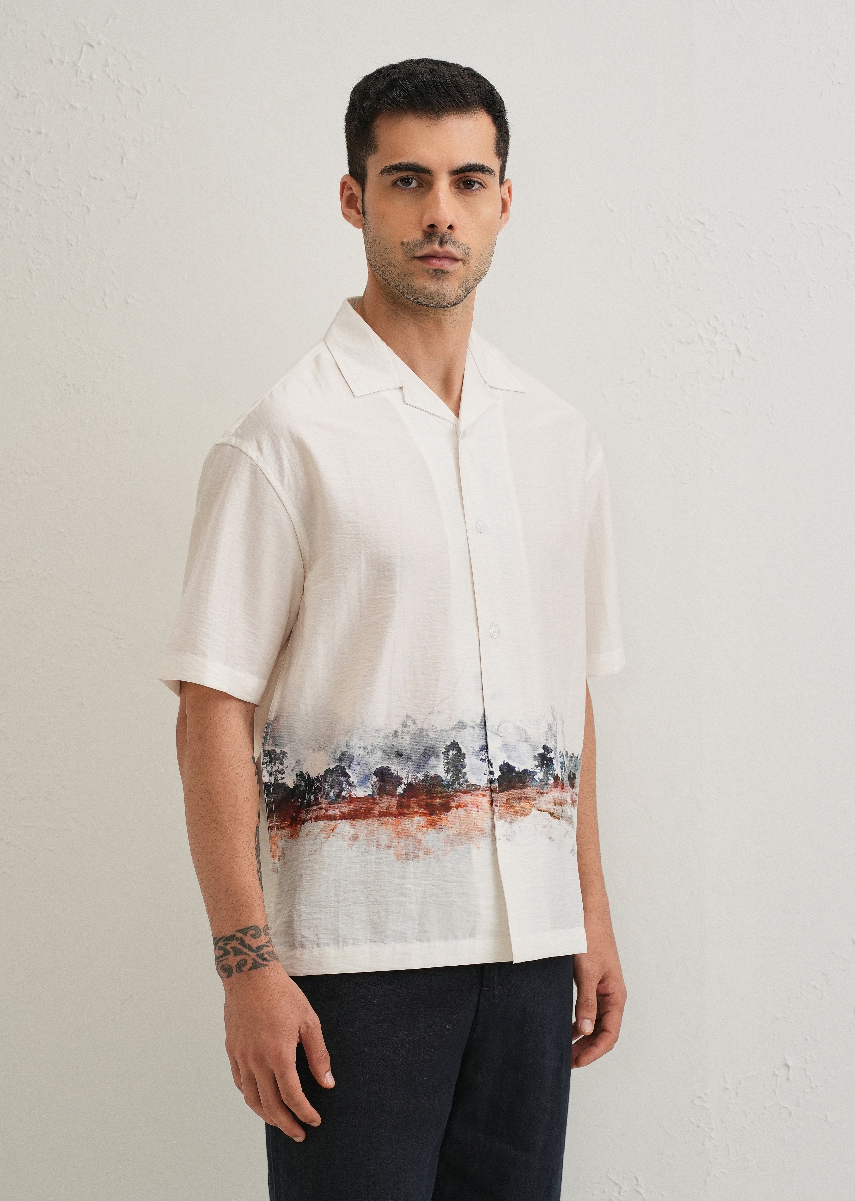White Ink Wash Placement Print Shirt