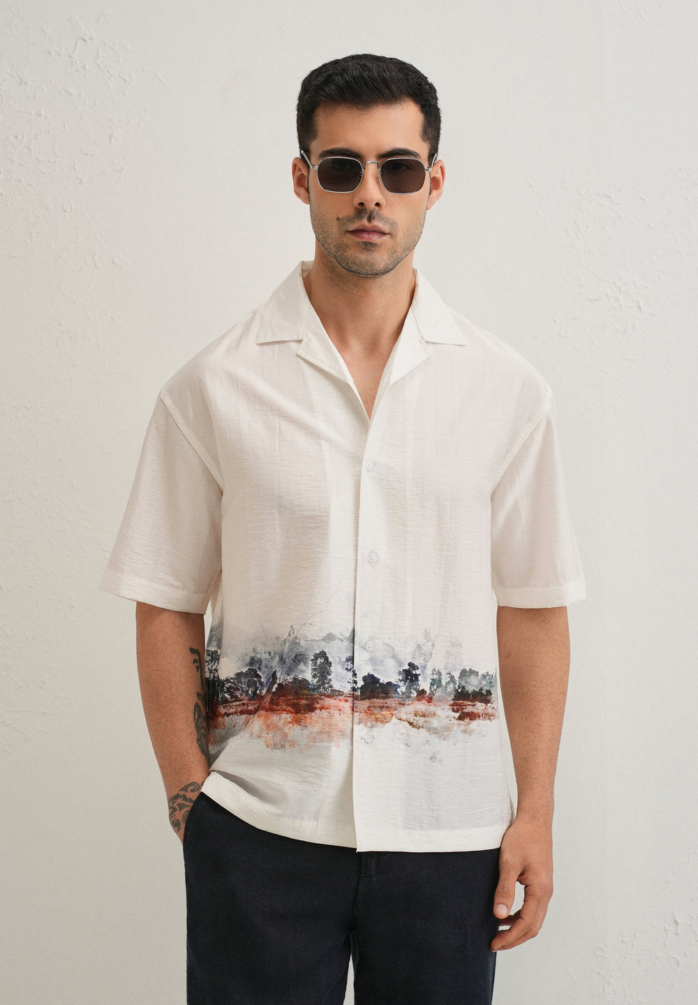 White Ink Wash Placement Print Shirt