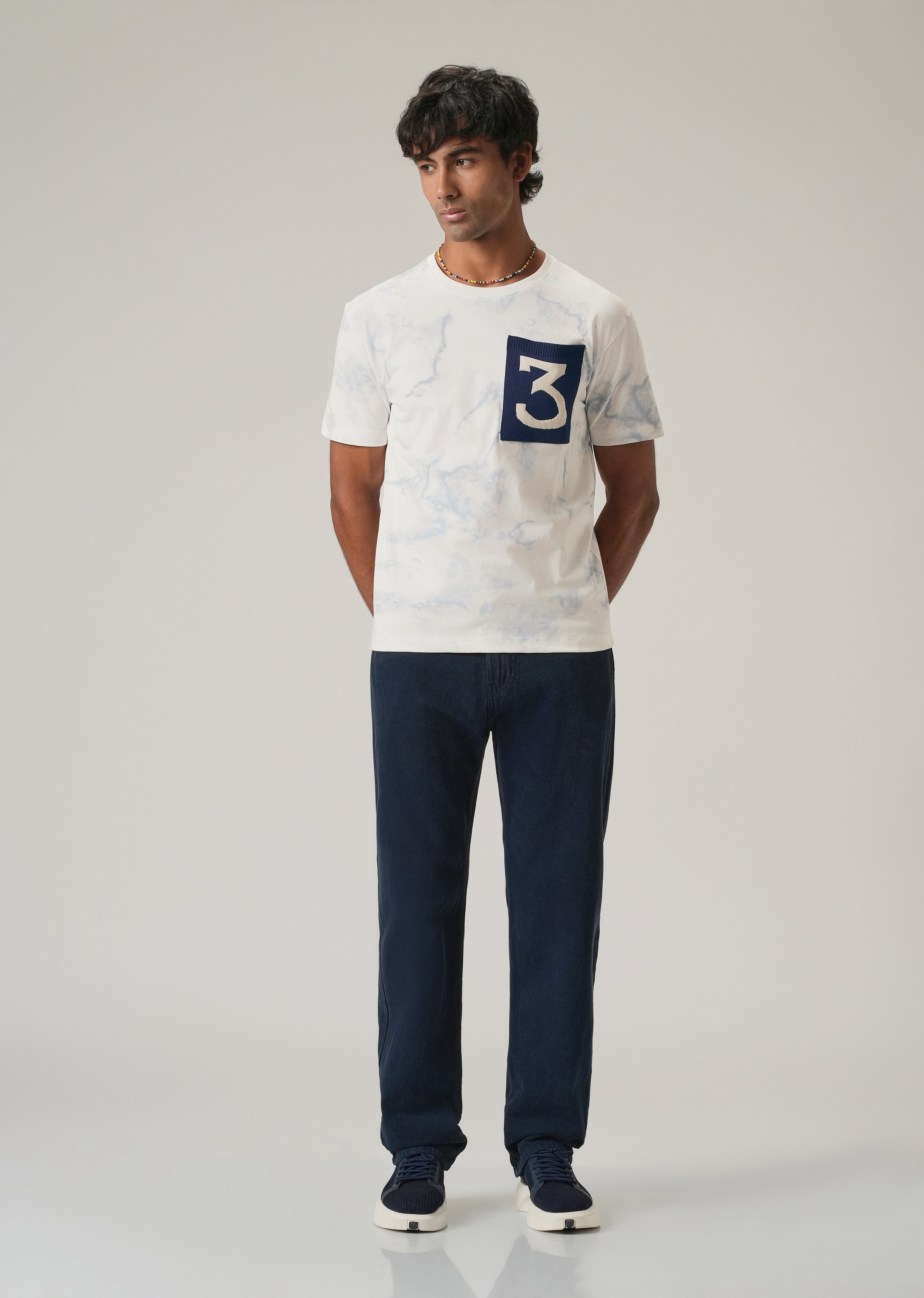 White Knit Patch Pocket Slim Fit T-Shirt