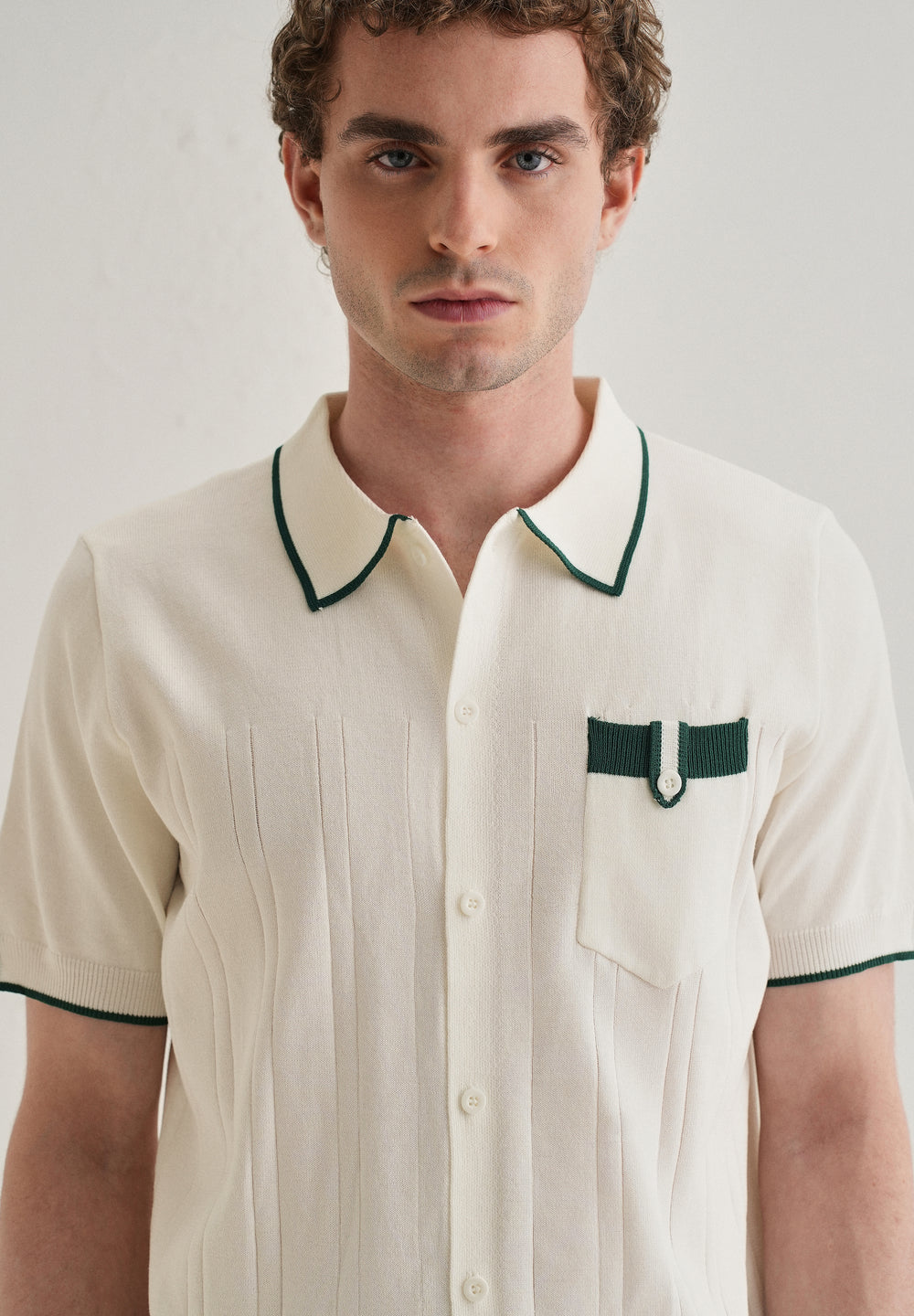 White Knitted Notch Sleeve Shirt