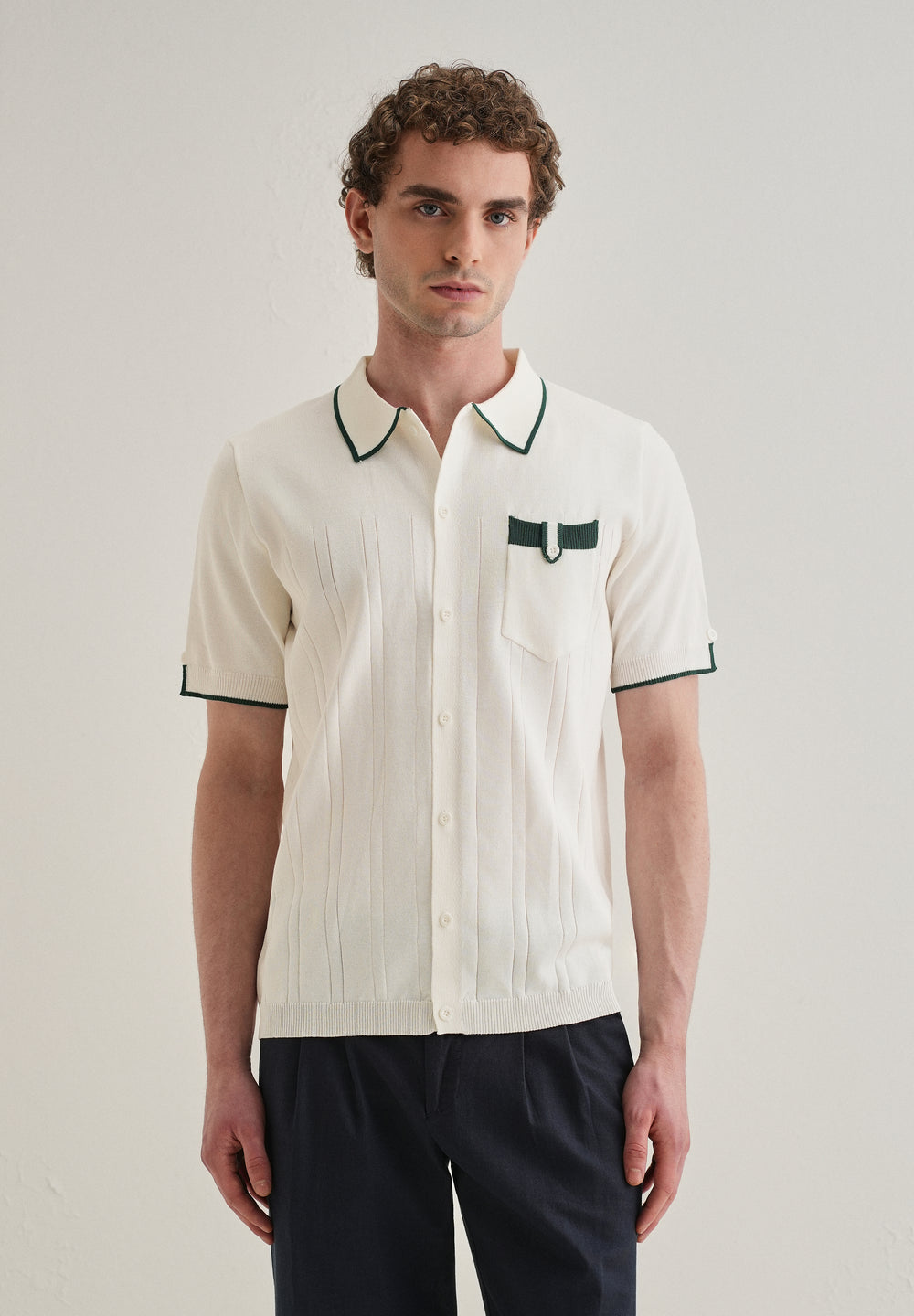 White Knitted Notch Sleeve Shirt