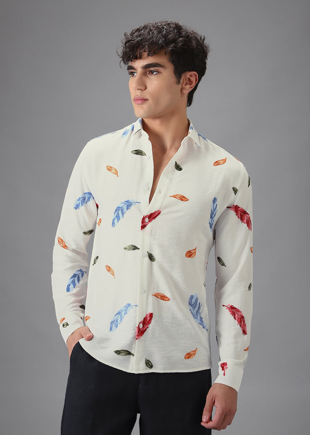 White Leaf Embroidery Shirt