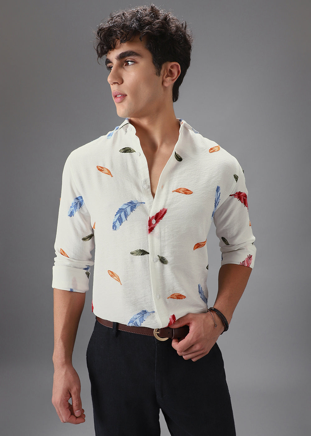 White Leaf Embroidery Shirt