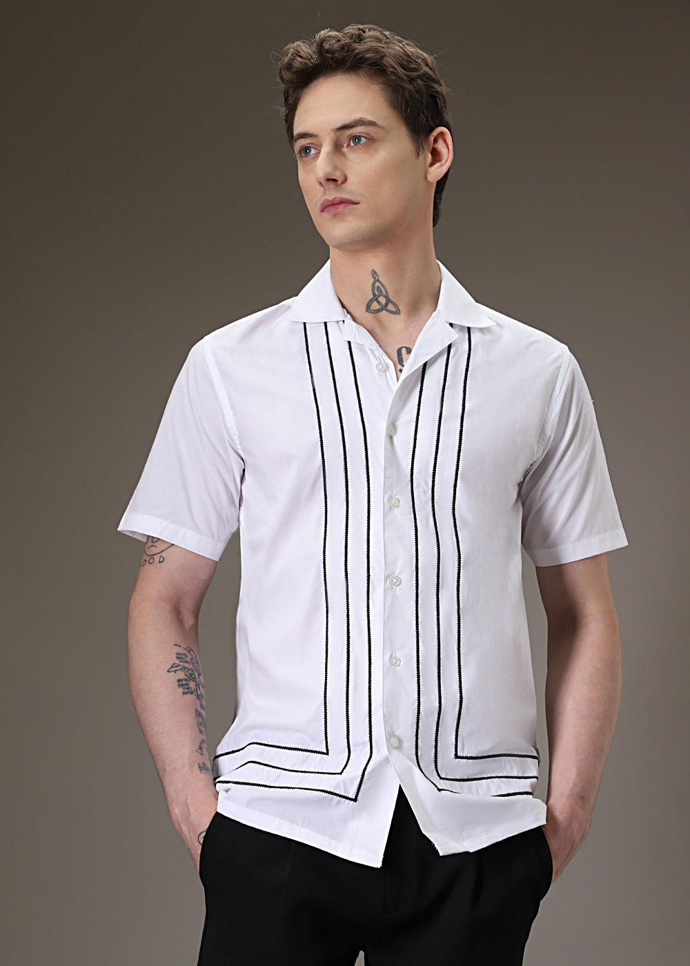 White Line Embroidery Shirt