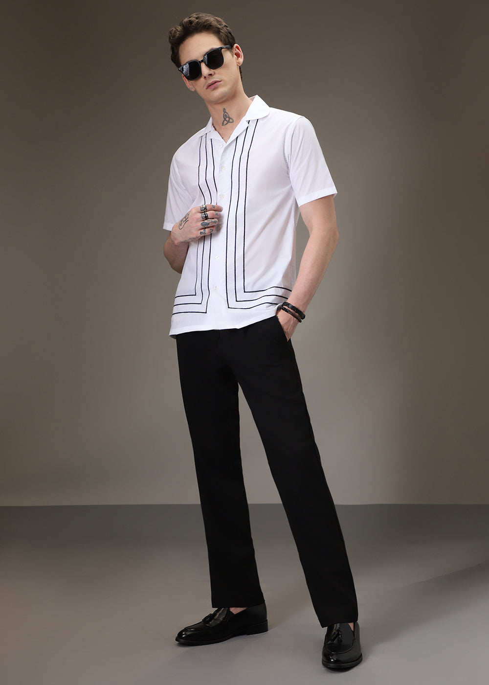 White Line Embroidery Shirt