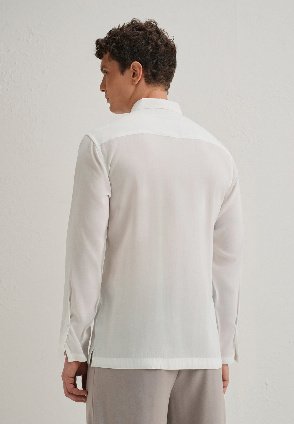 White Loop Button-Down Plain Shirt