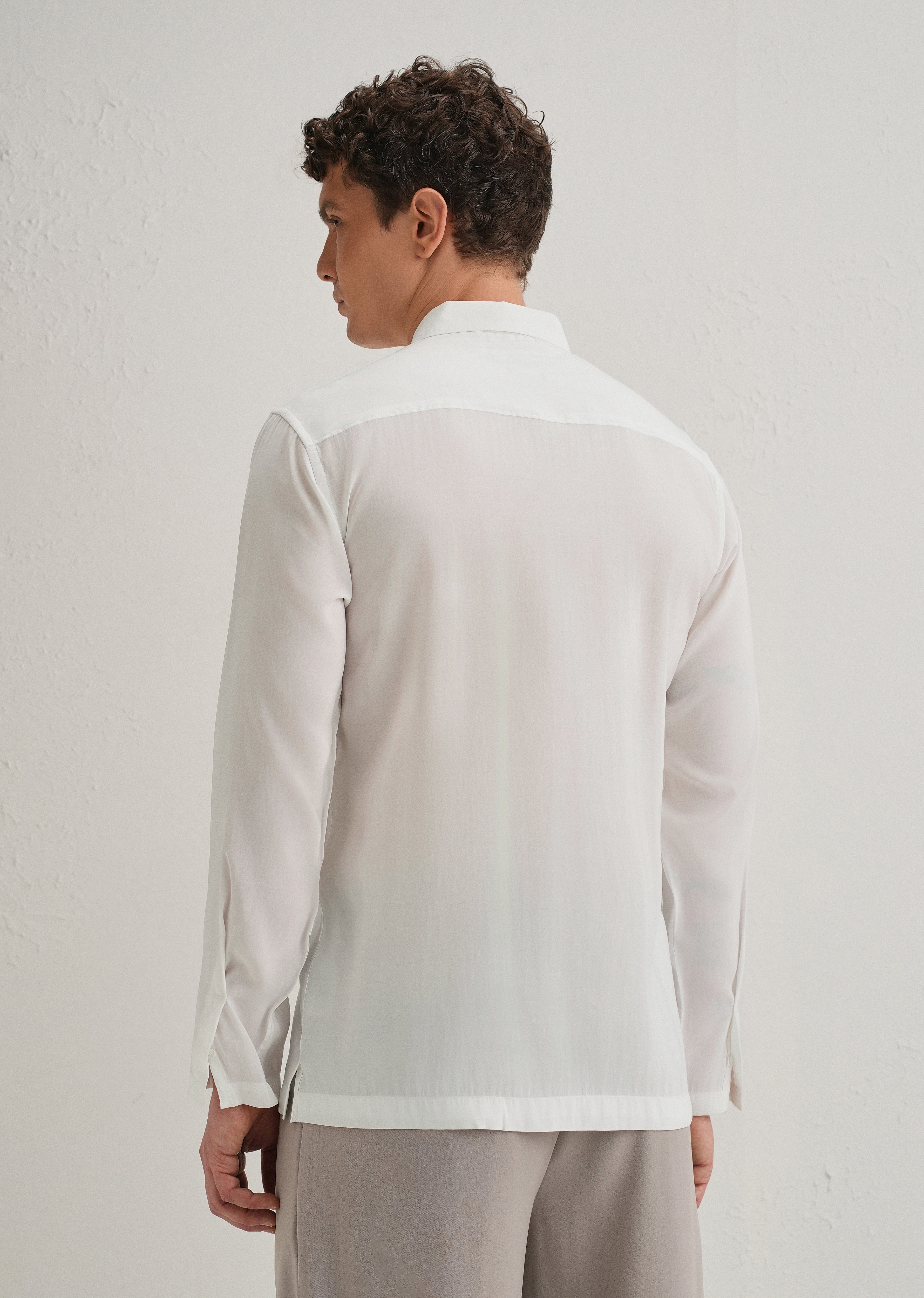 White Loop Button-Down Plain Shirt