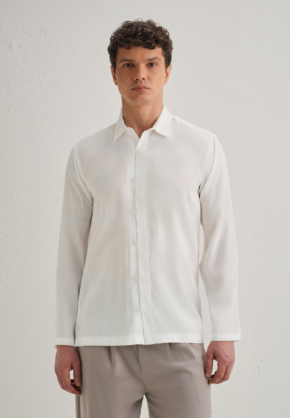 White Loop Button-Down Plain Shirt