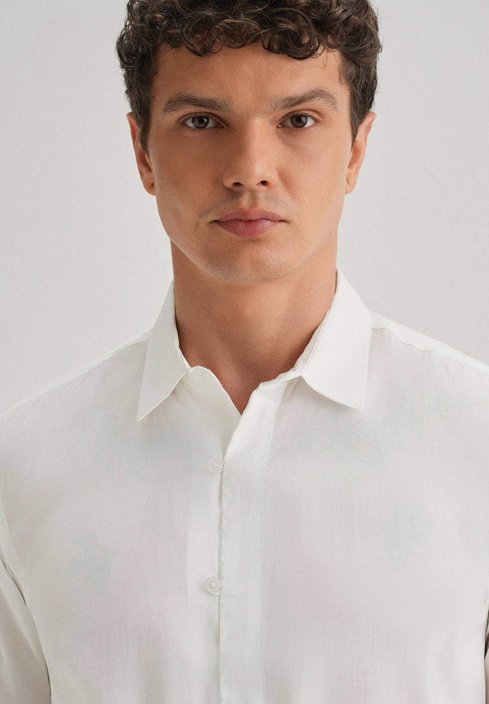 White Loop Button-Down Plain Shirt