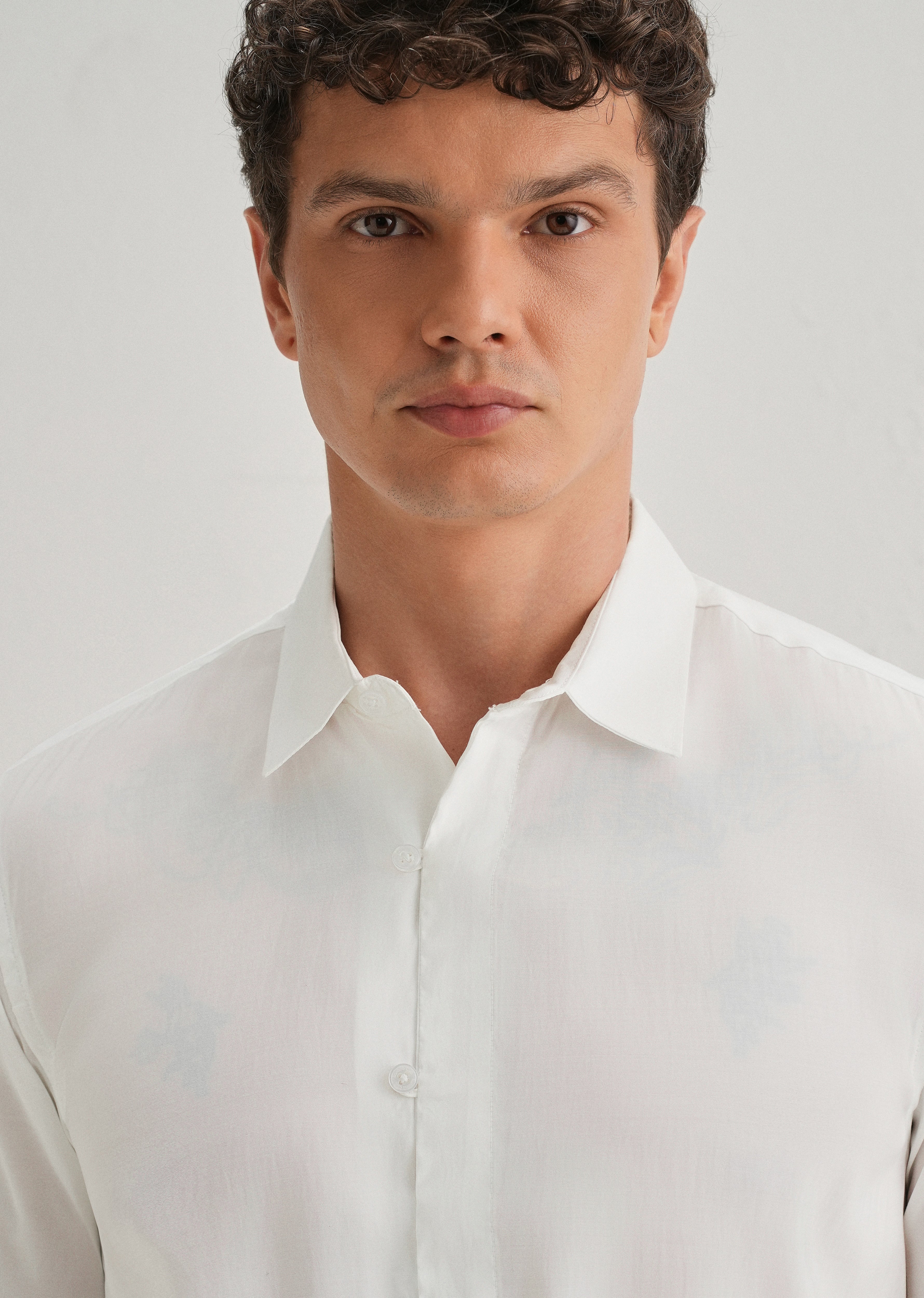 White Loop Button-Down Plain Shirt