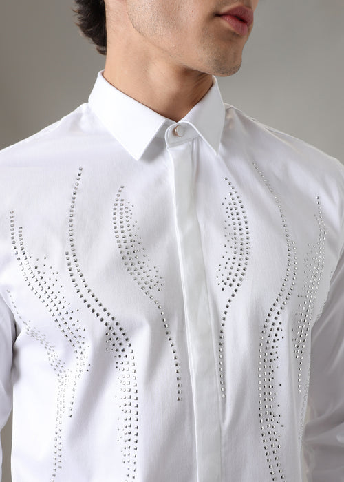 White Luxe Sparkler Designer Shirt