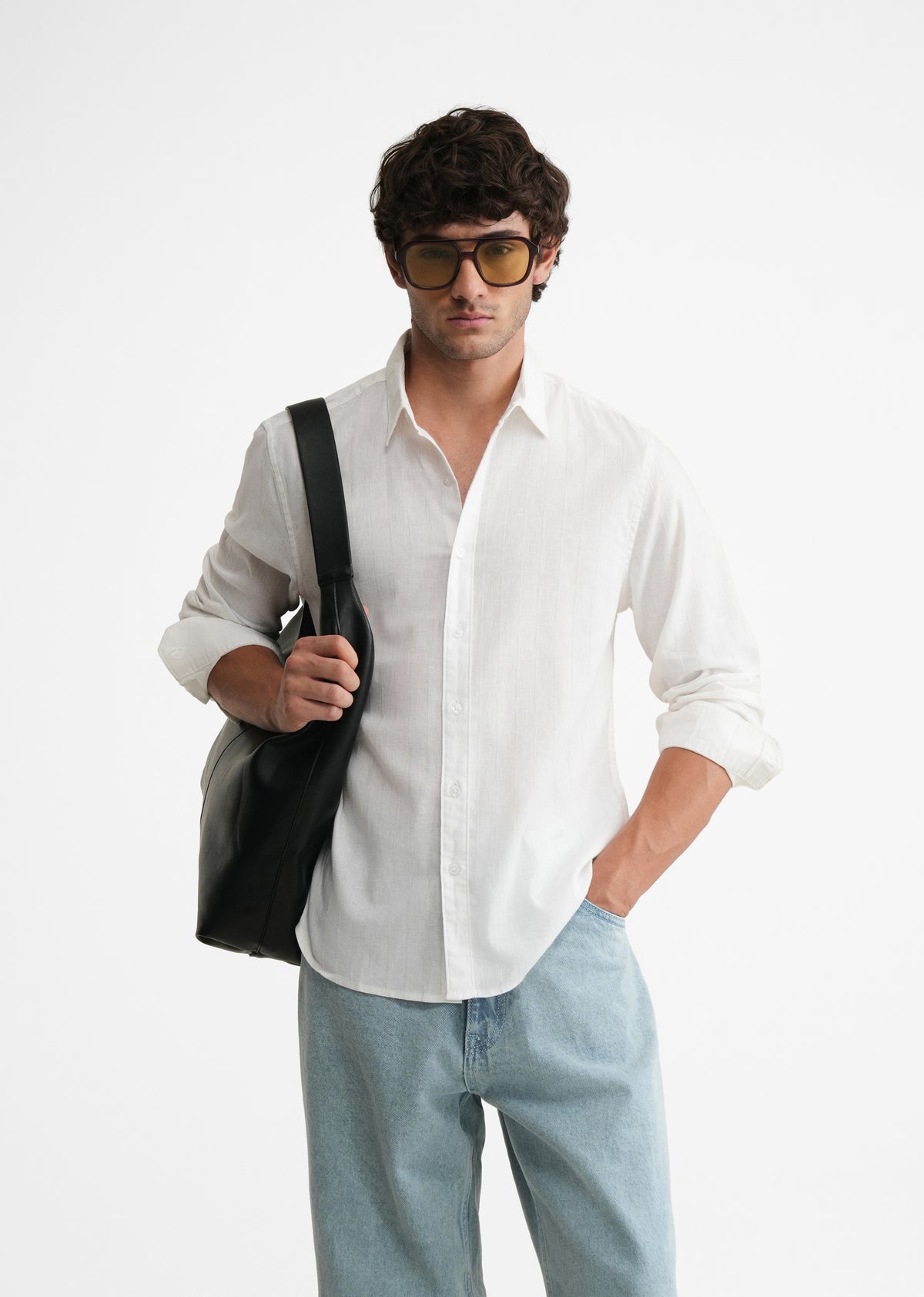 White Lyocell Cotton Self-Stripe Shirt