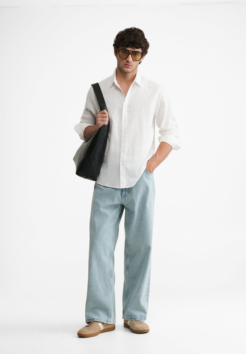 White Lyocell Cotton Self-Stripe Shirt