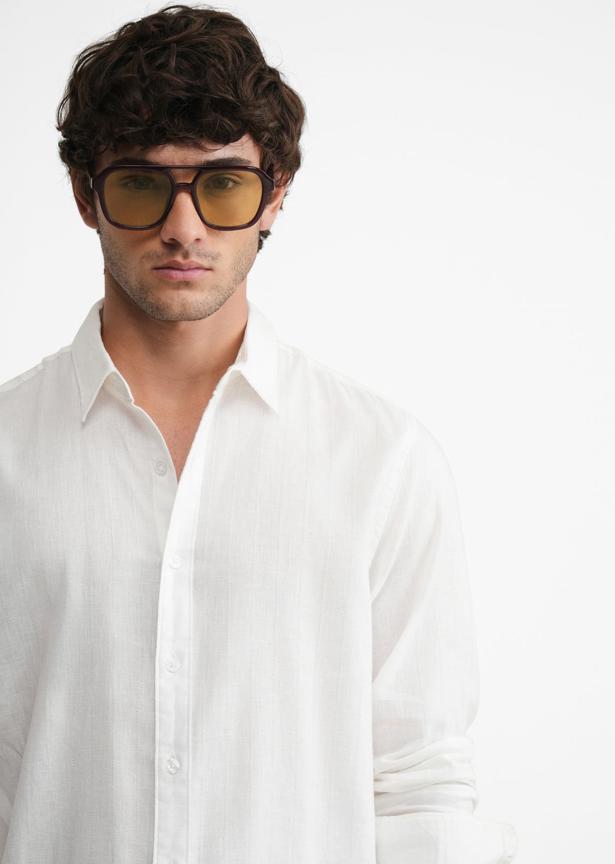 White Lyocell Cotton Self-Stripe Shirt