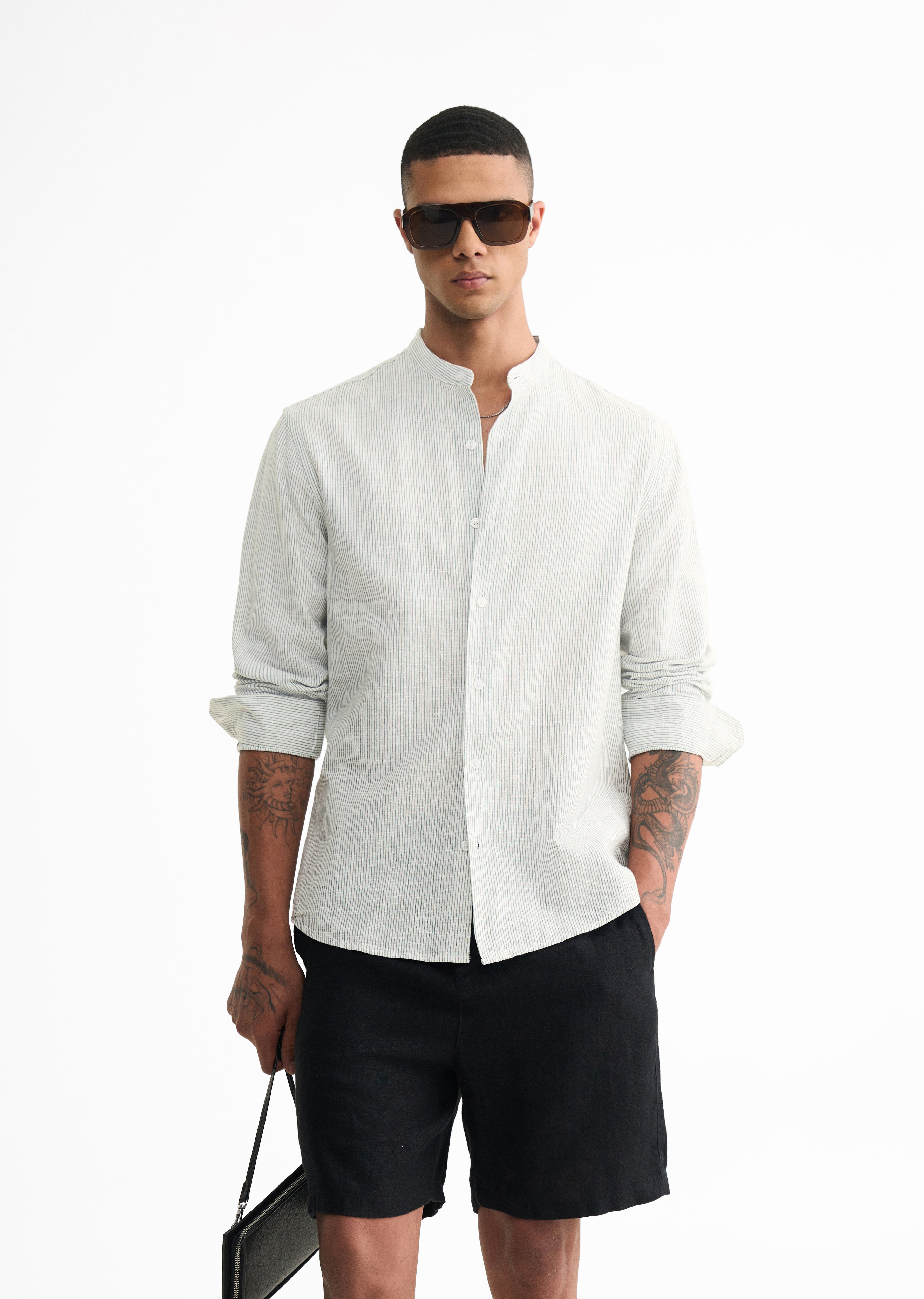 White Lyocell Cotton Stripe Shirt