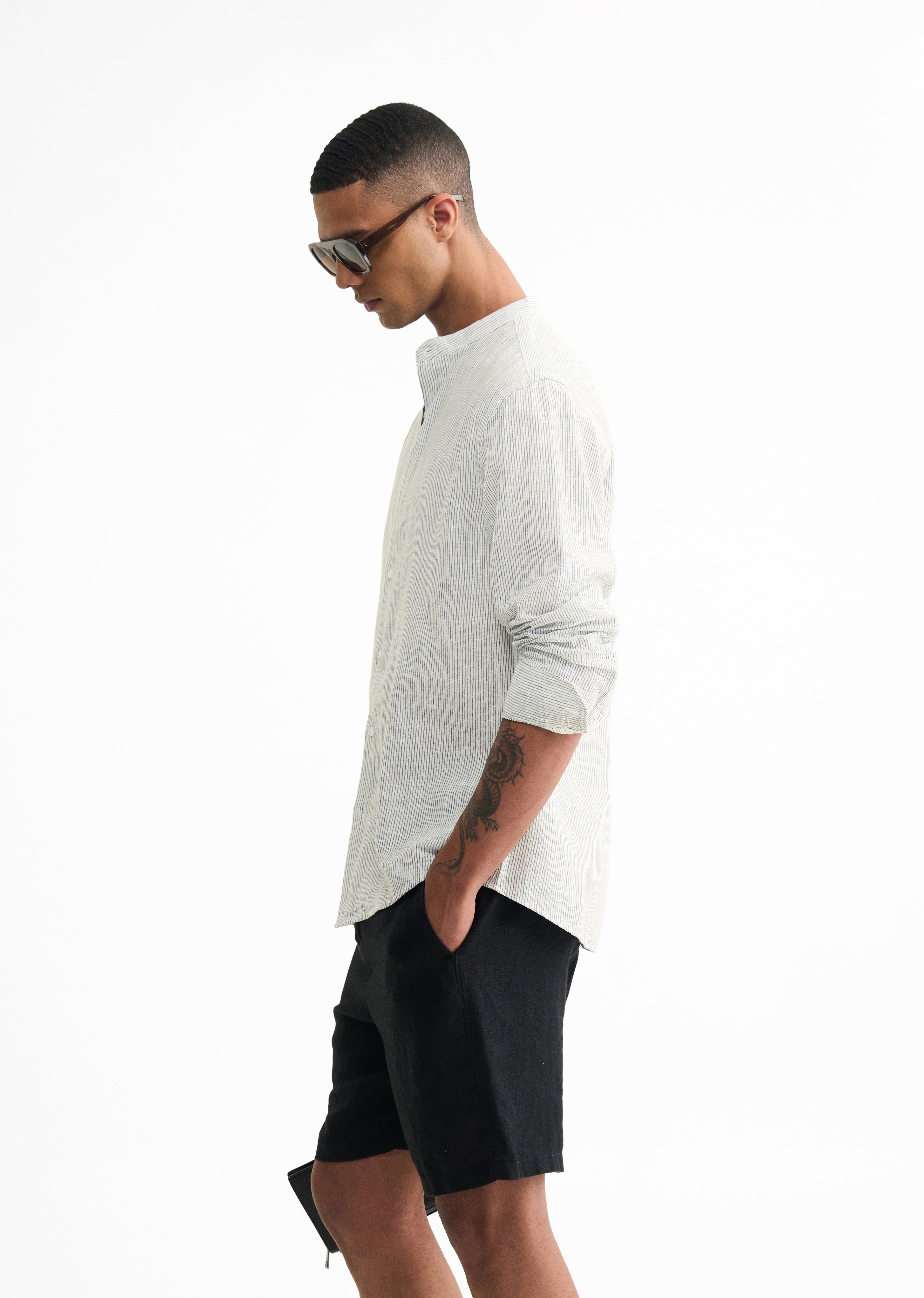 White Lyocell Cotton Stripe Shirt