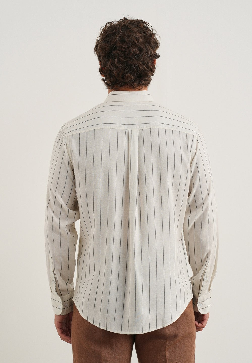 White Lyocell Linen Stripe Shirt