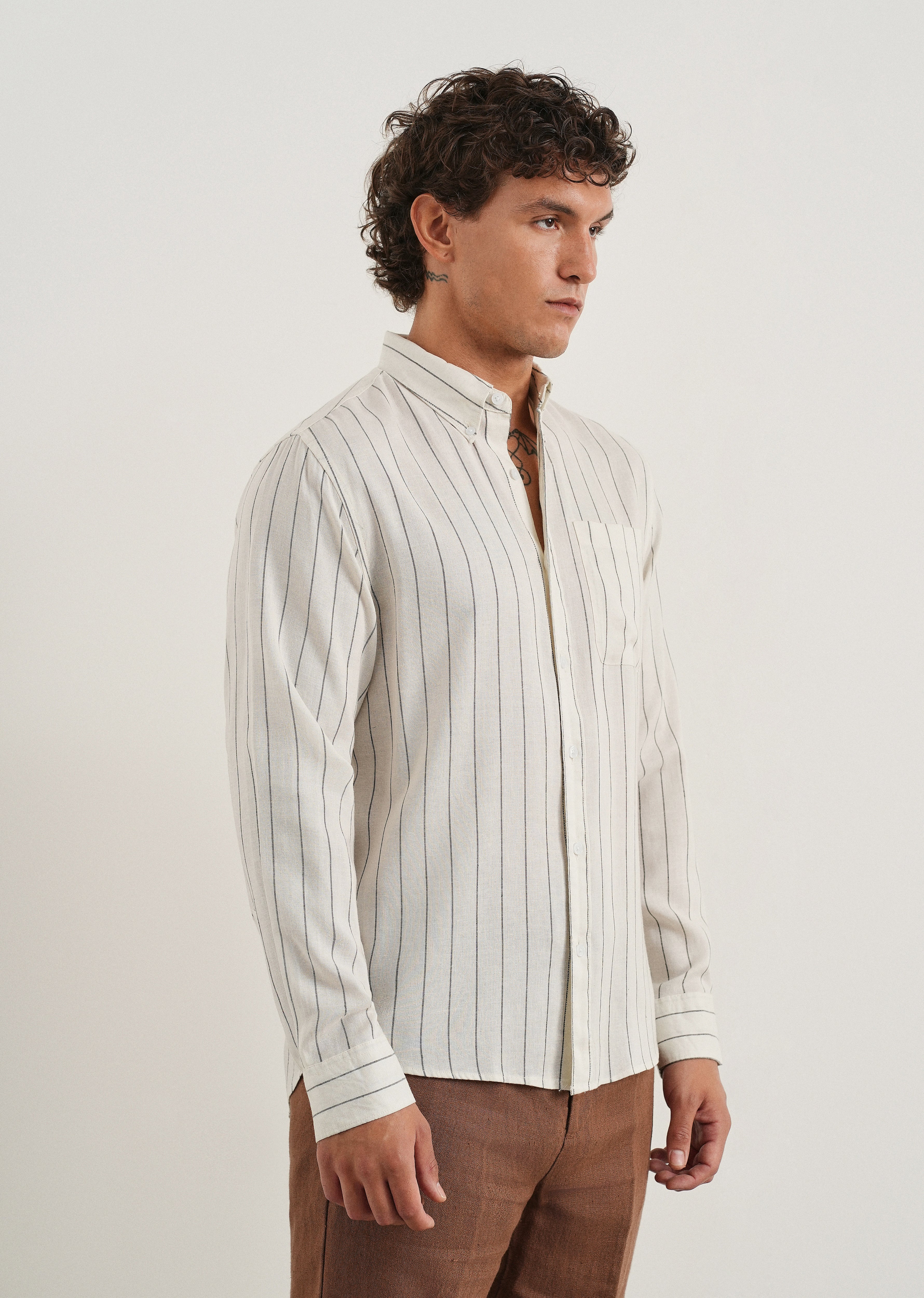 White Lyocell Linen Stripe Shirt