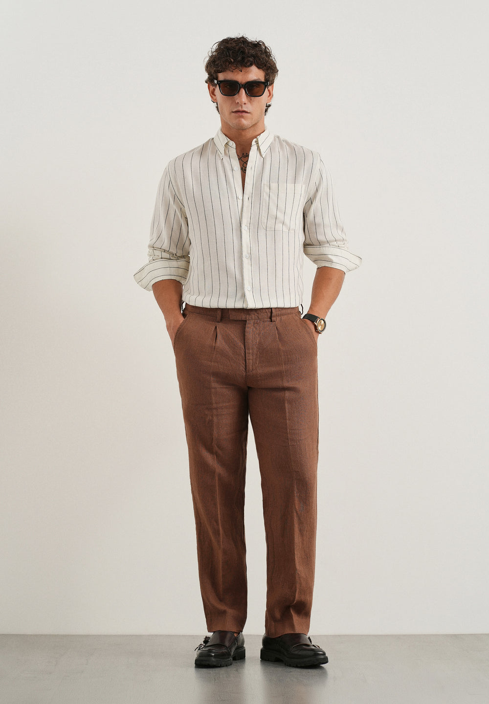 White Lyocell Linen Stripe Shirt