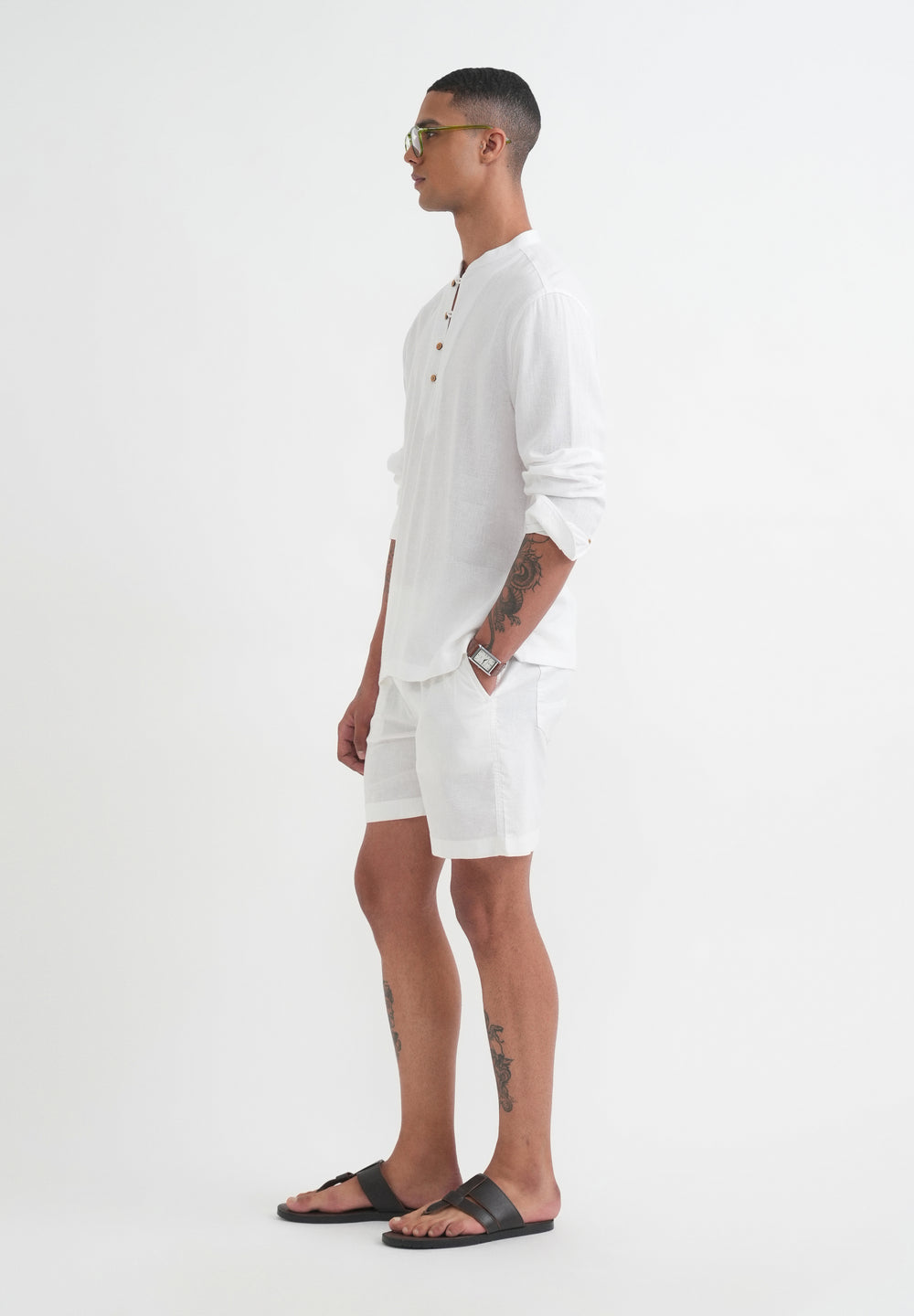 White Mandarin Collar Kurta Shirt