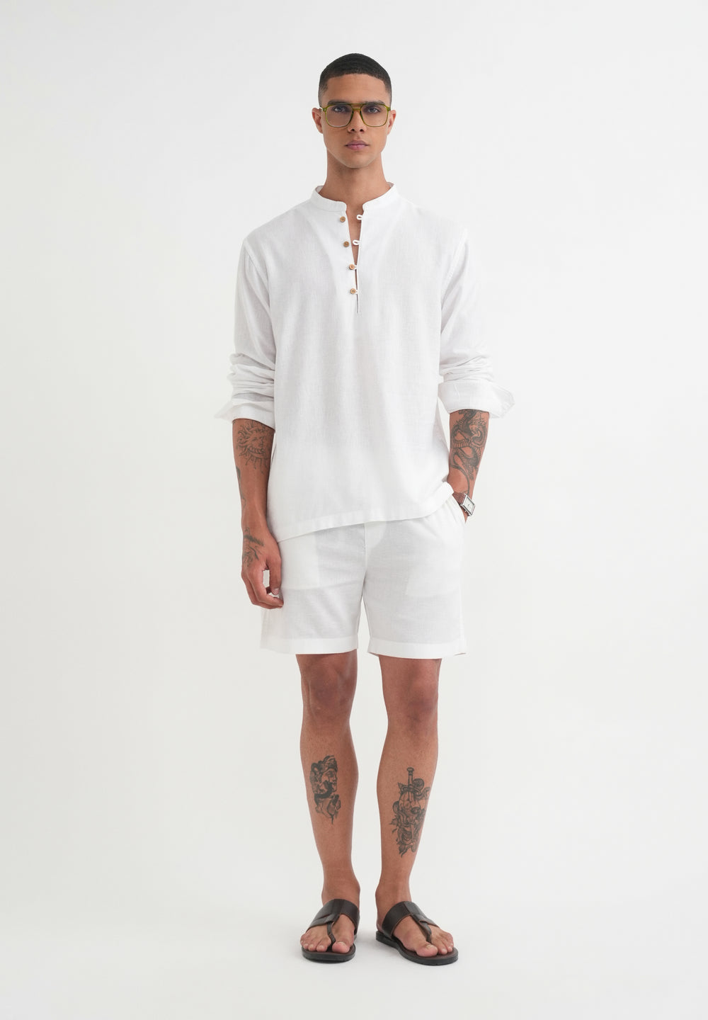 White Mandarin Collar Kurta Shirt