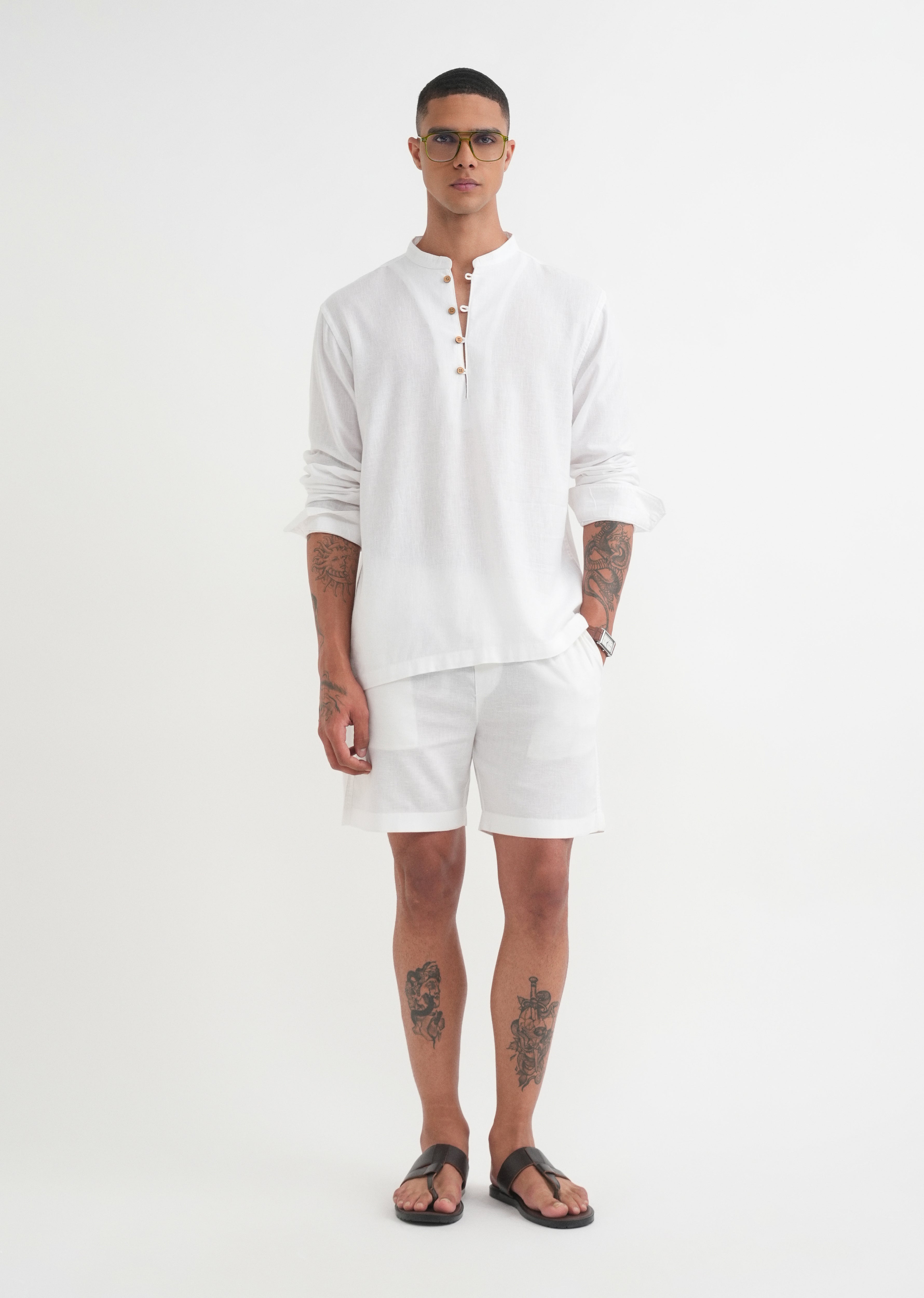 White Mandarin Collar Kurta Shirt
