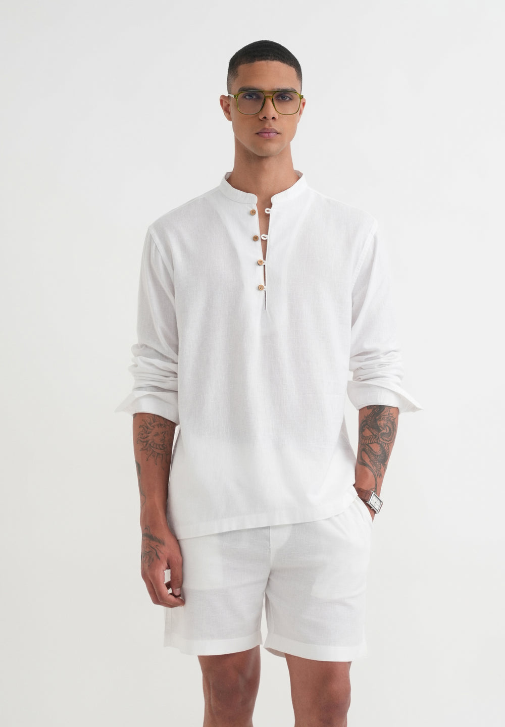 White Mandarin Collar Kurta Shirt