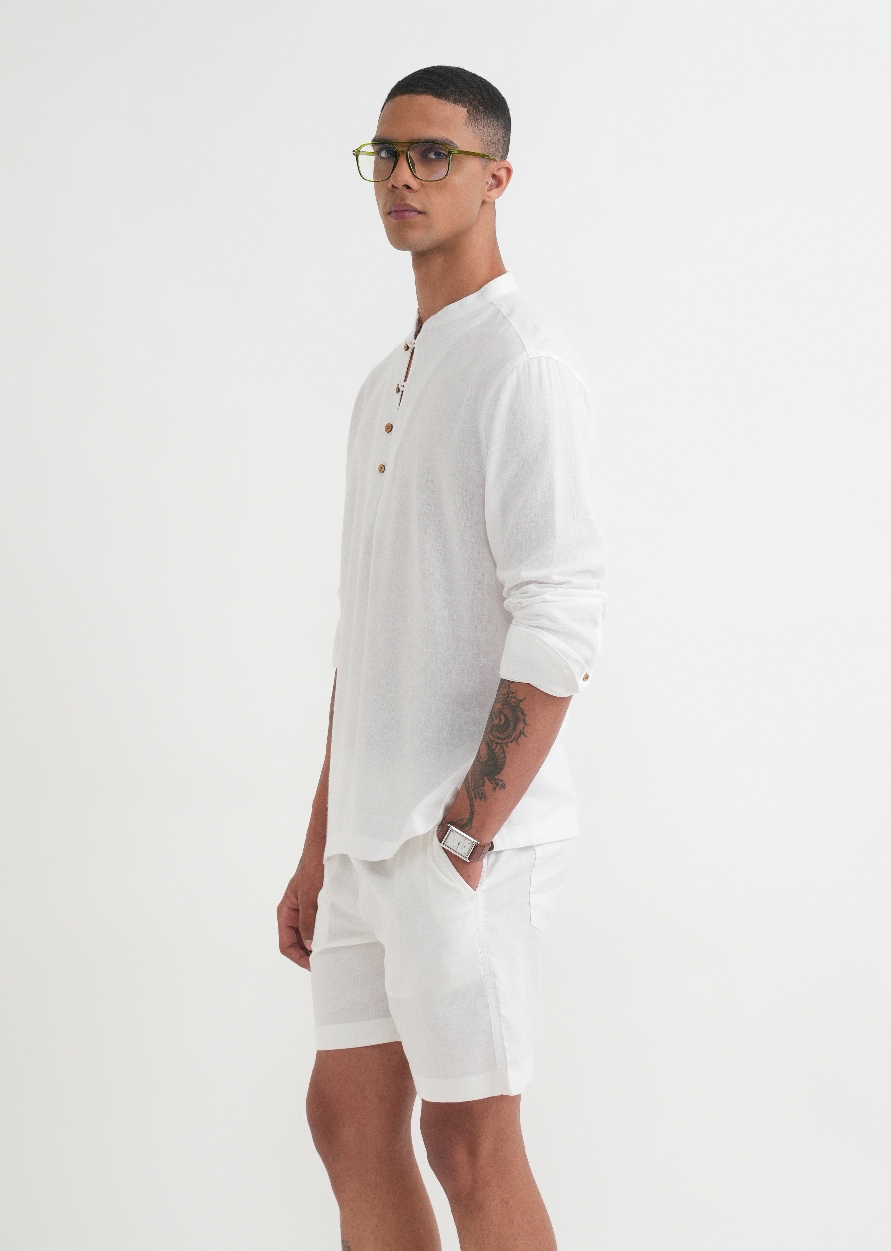 White Mandarin Collar Kurta Shirt