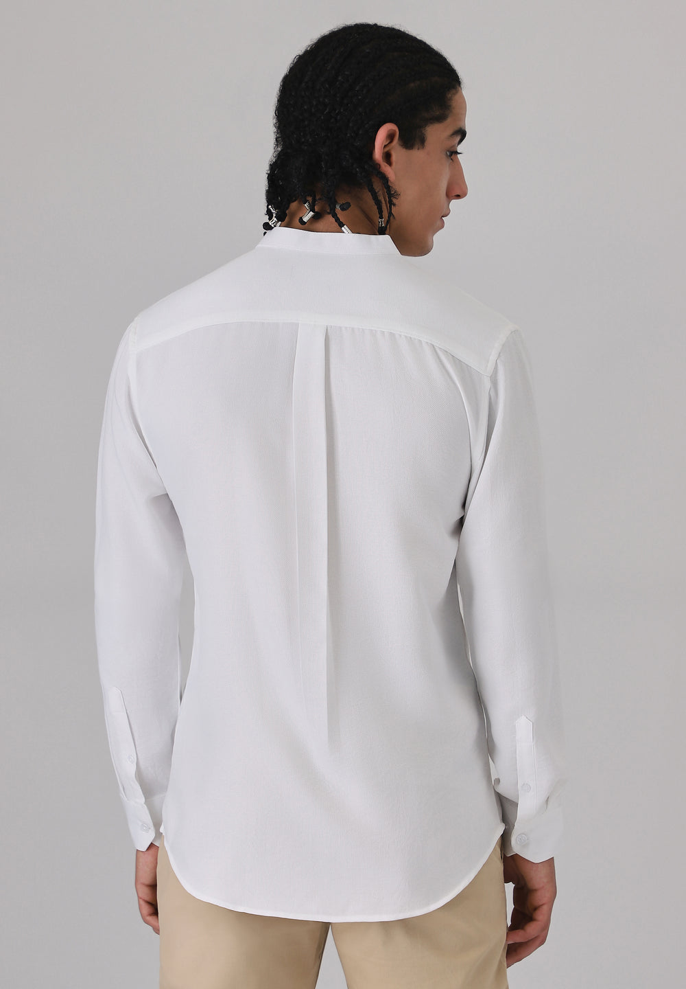 White Plain Mandarin Collar Shirt