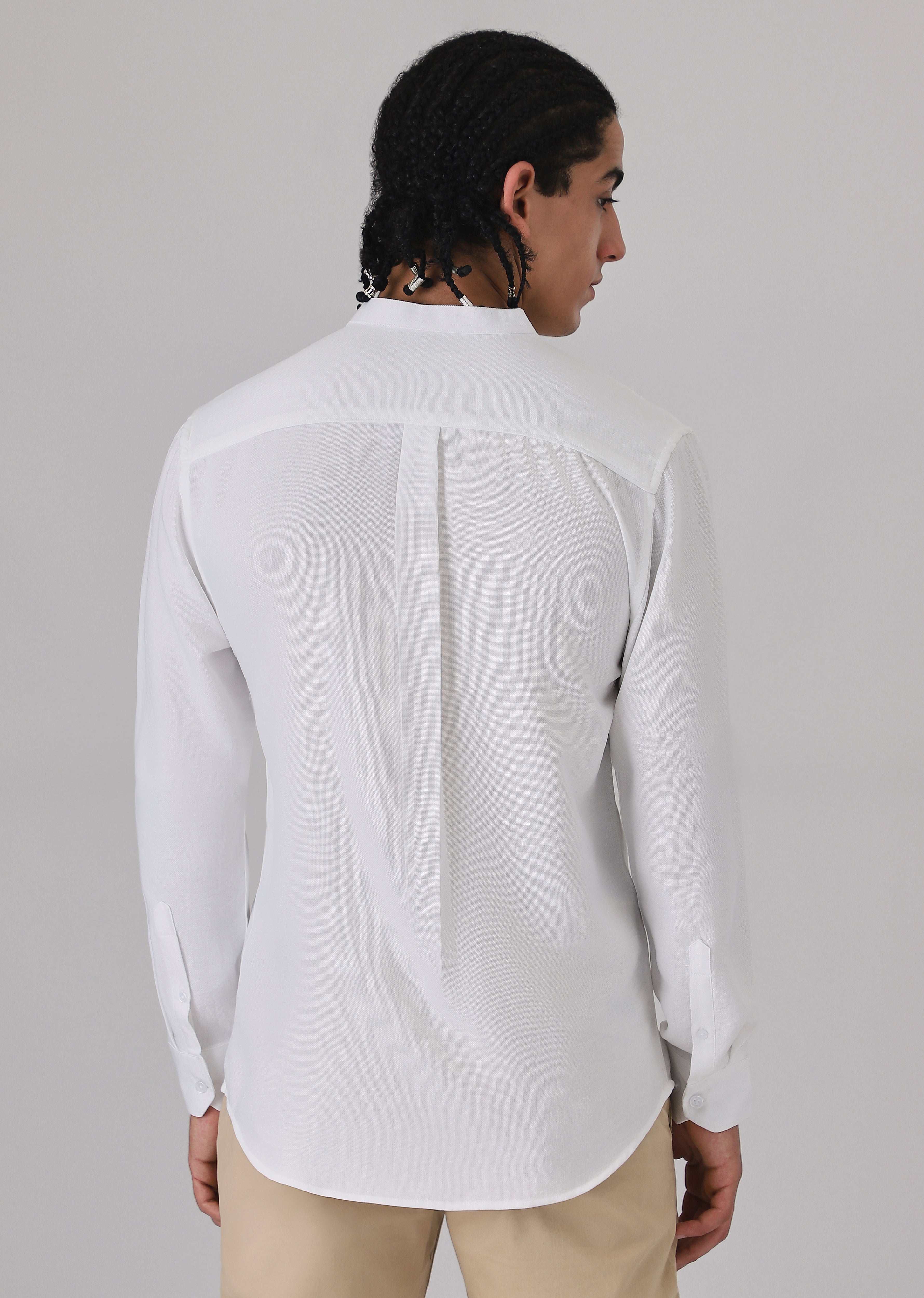 White Mandarin Collar Shirt