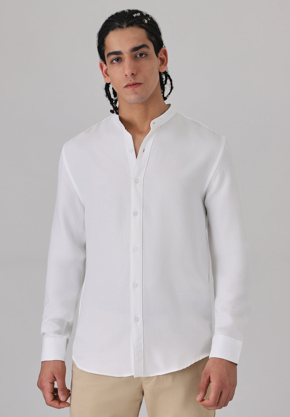 White Plain Mandarin Collar Shirt
