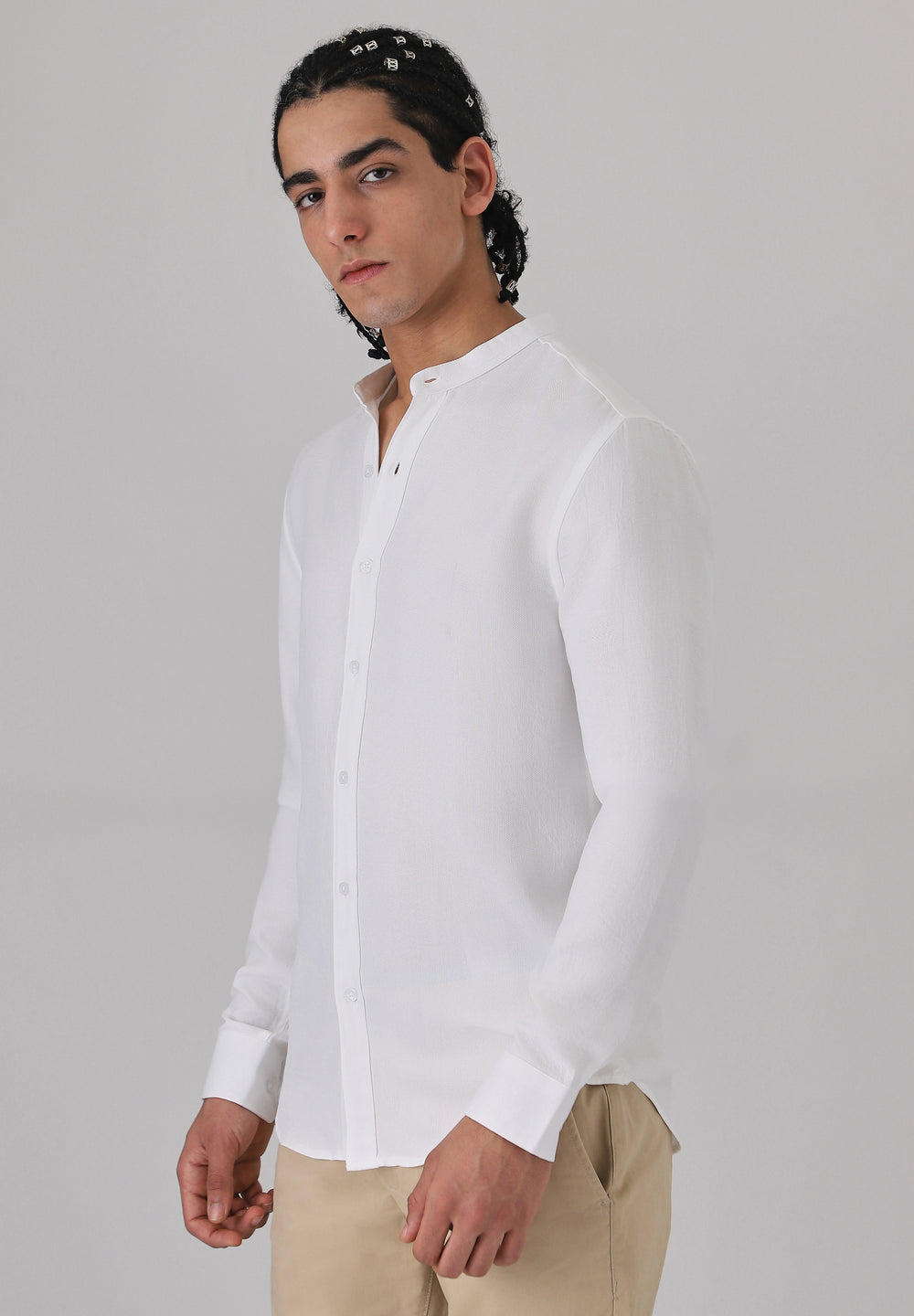 White Plain Mandarin Collar Shirt
