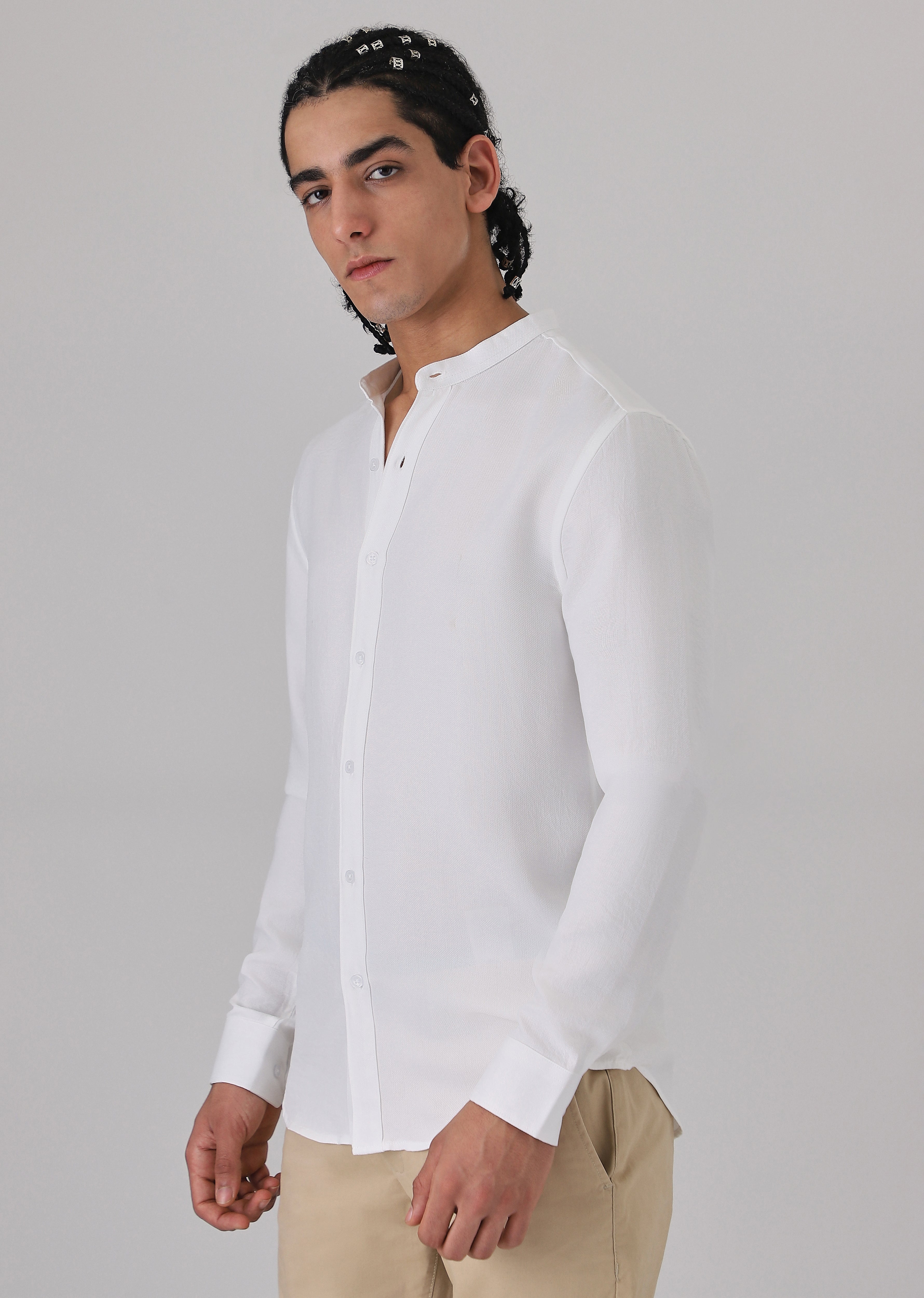 White Plain Mandarin Collar Shirt